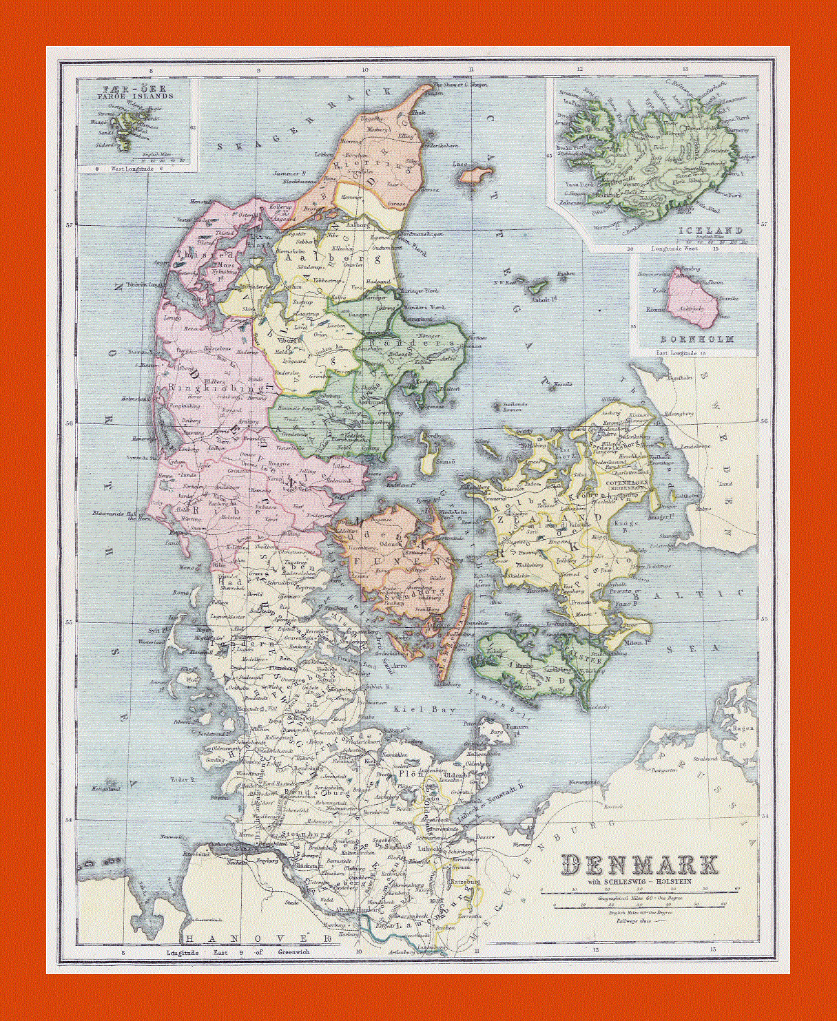 Old political and administrative map of Denmark - 1808