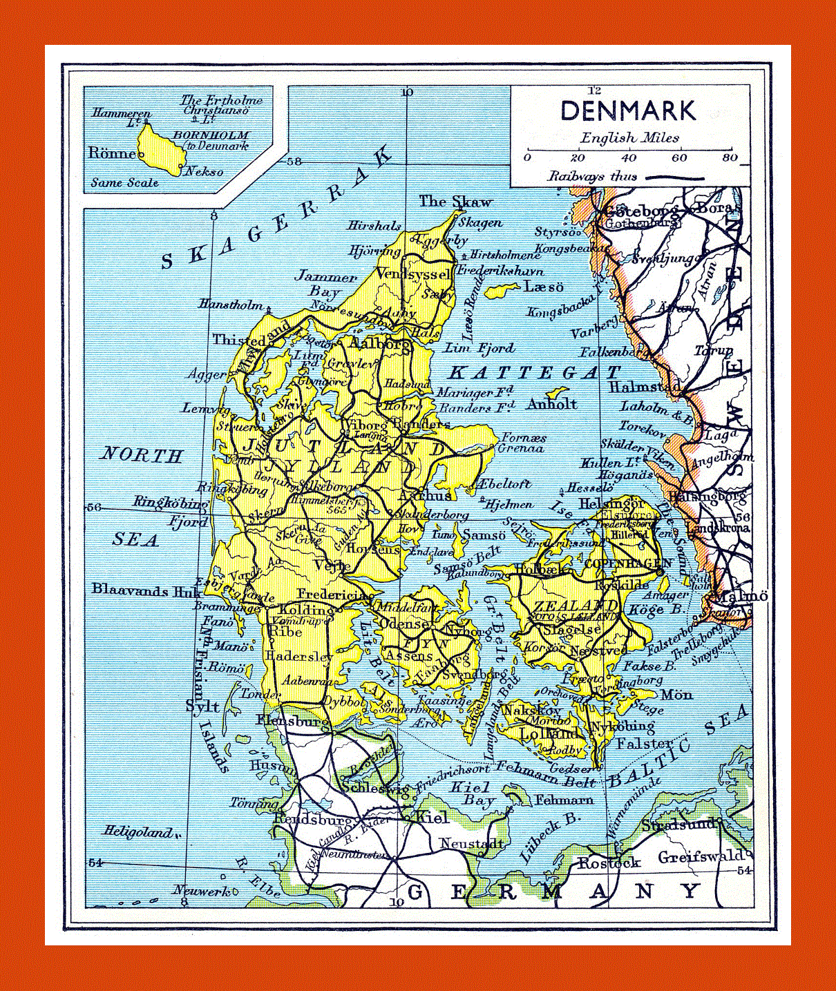 Old road map of Denmark - 1941