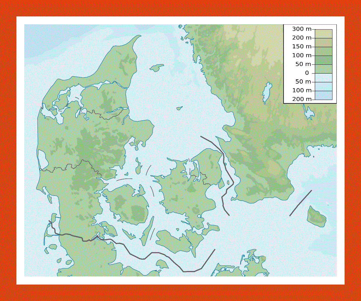 Physical map of Denmark