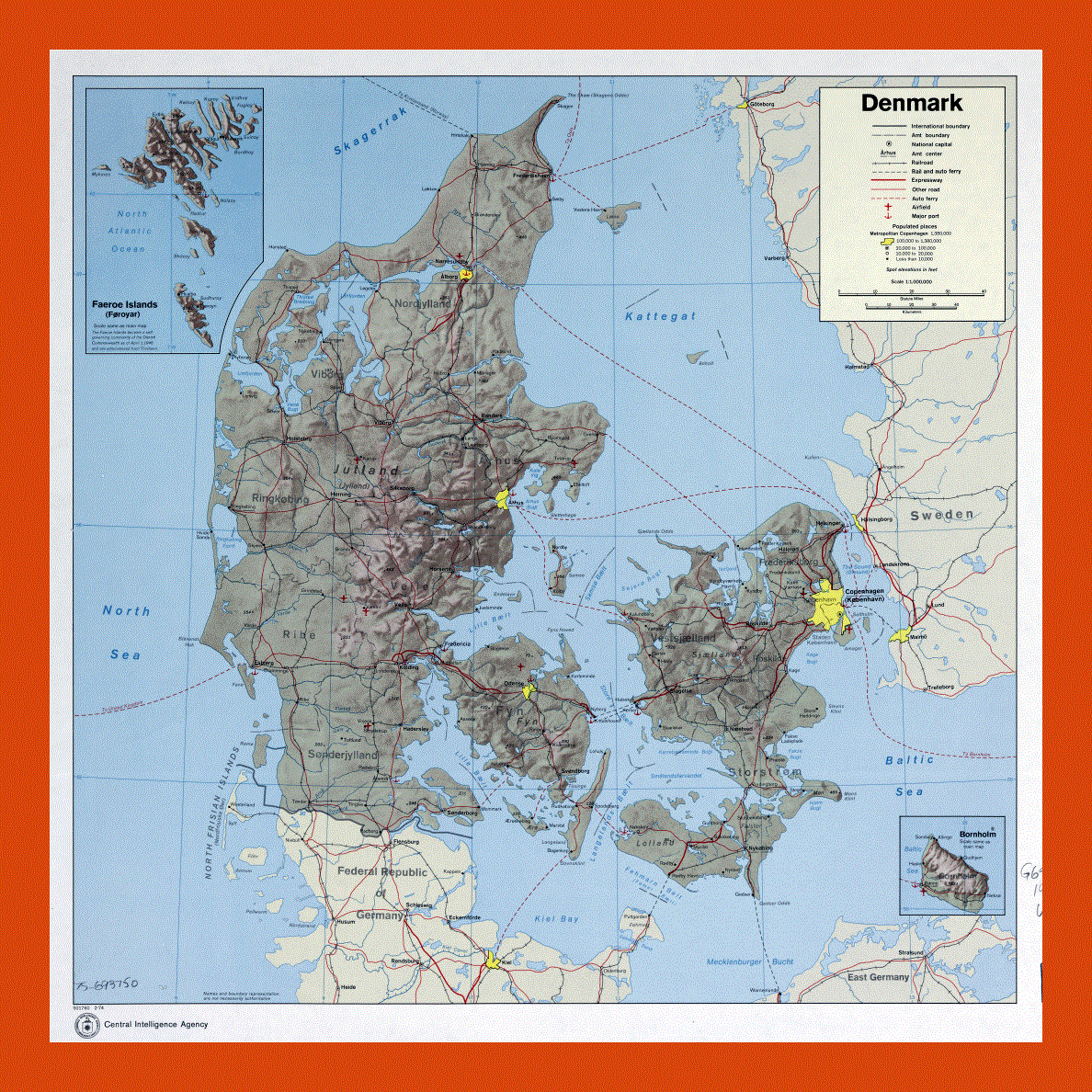 Political and administrative map of Denmark - 1974