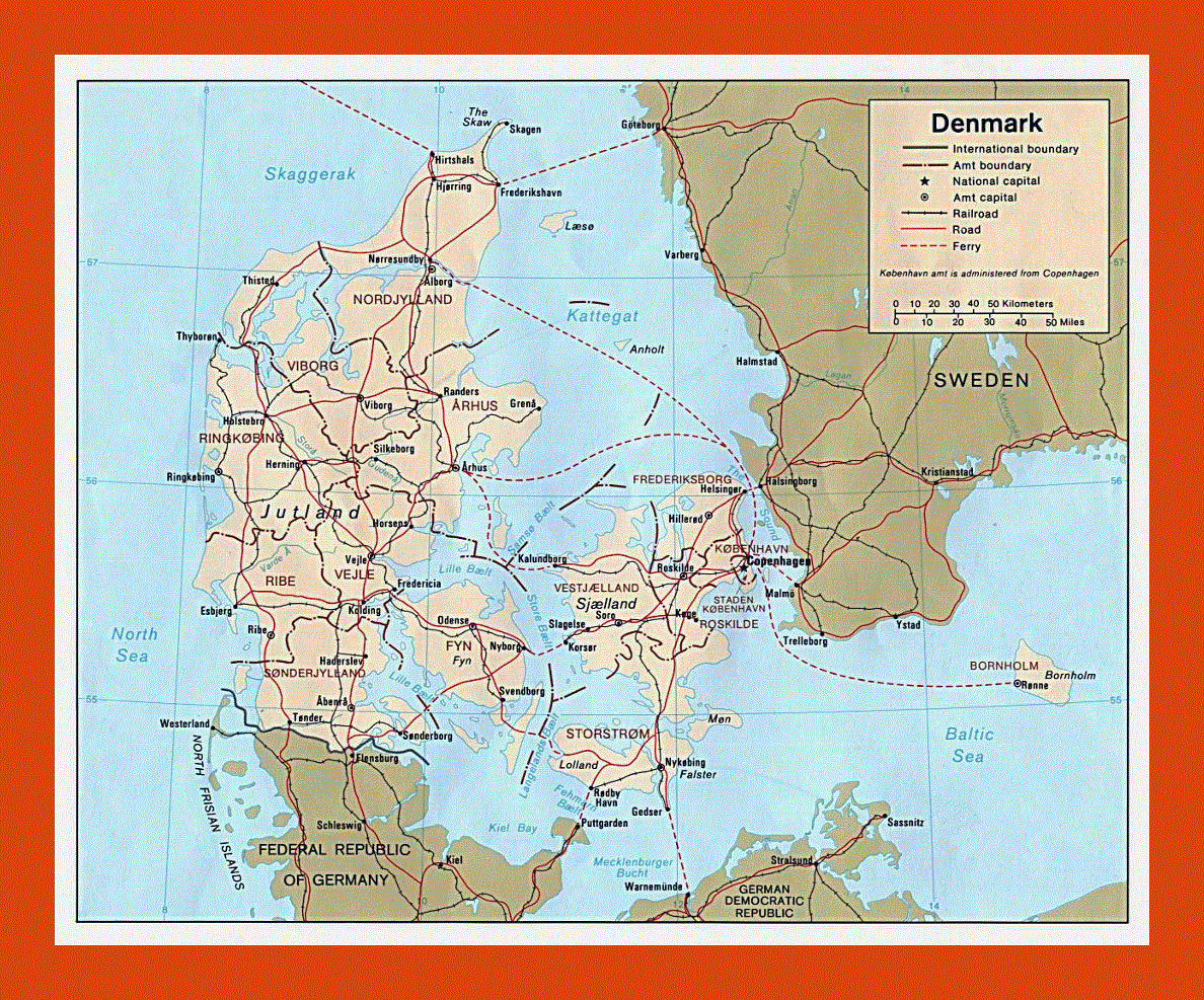 Political and administrative map of Denmark - 1981