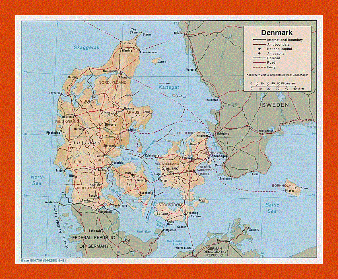 Political and administrative map of Denmark - 1981