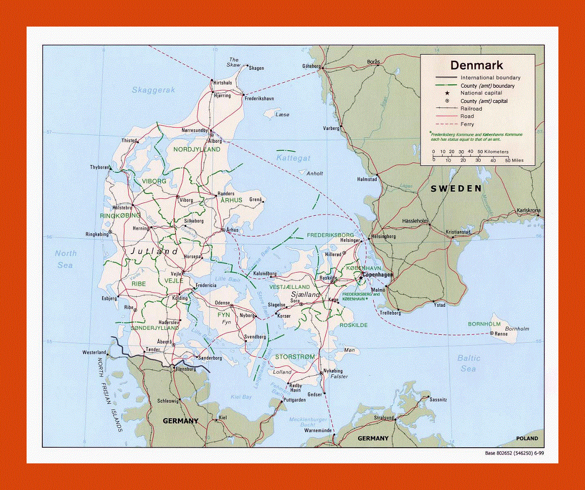 Political and administrative map of Denmark - 1999