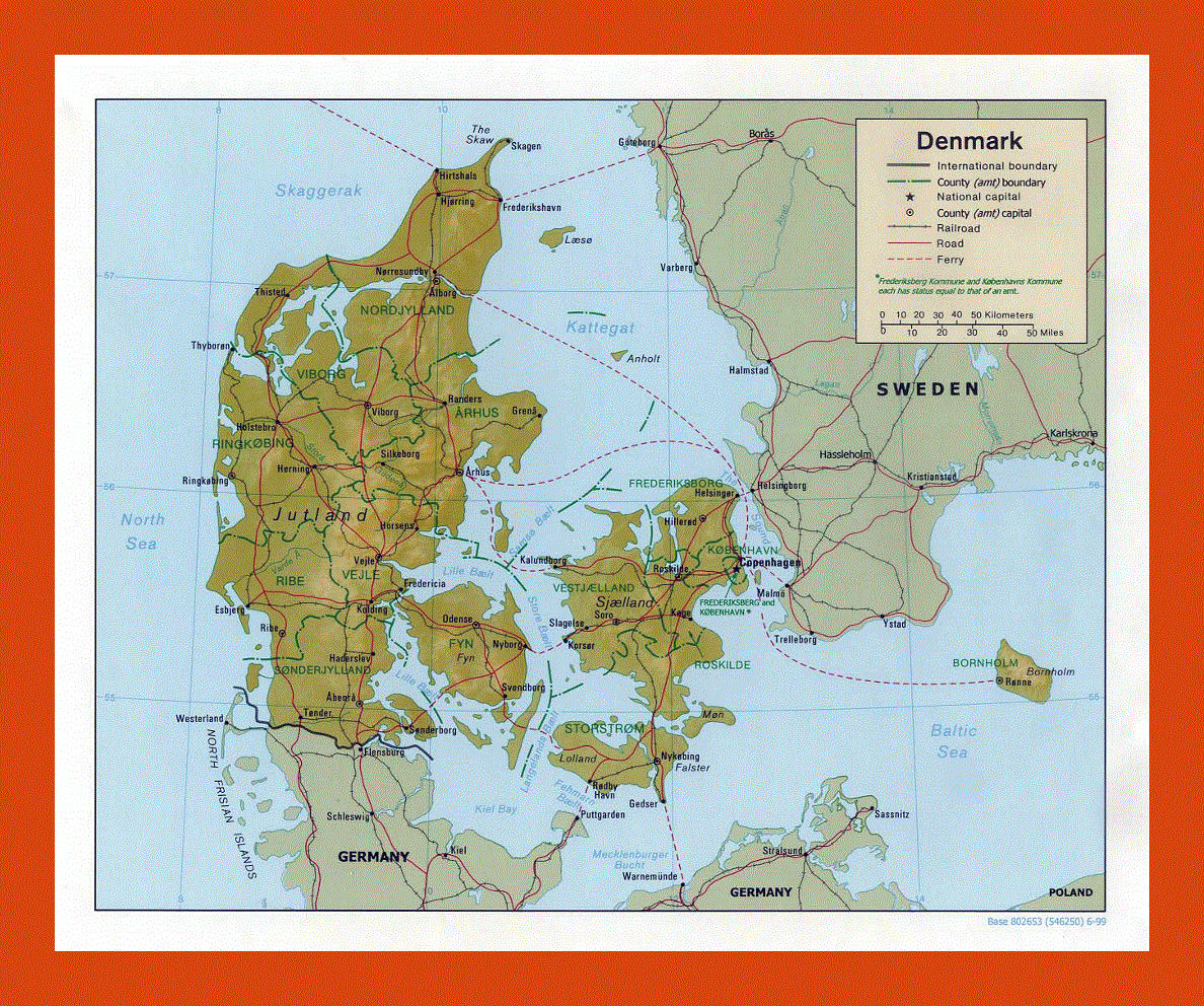 Political and administrative map of Denmark - 1999