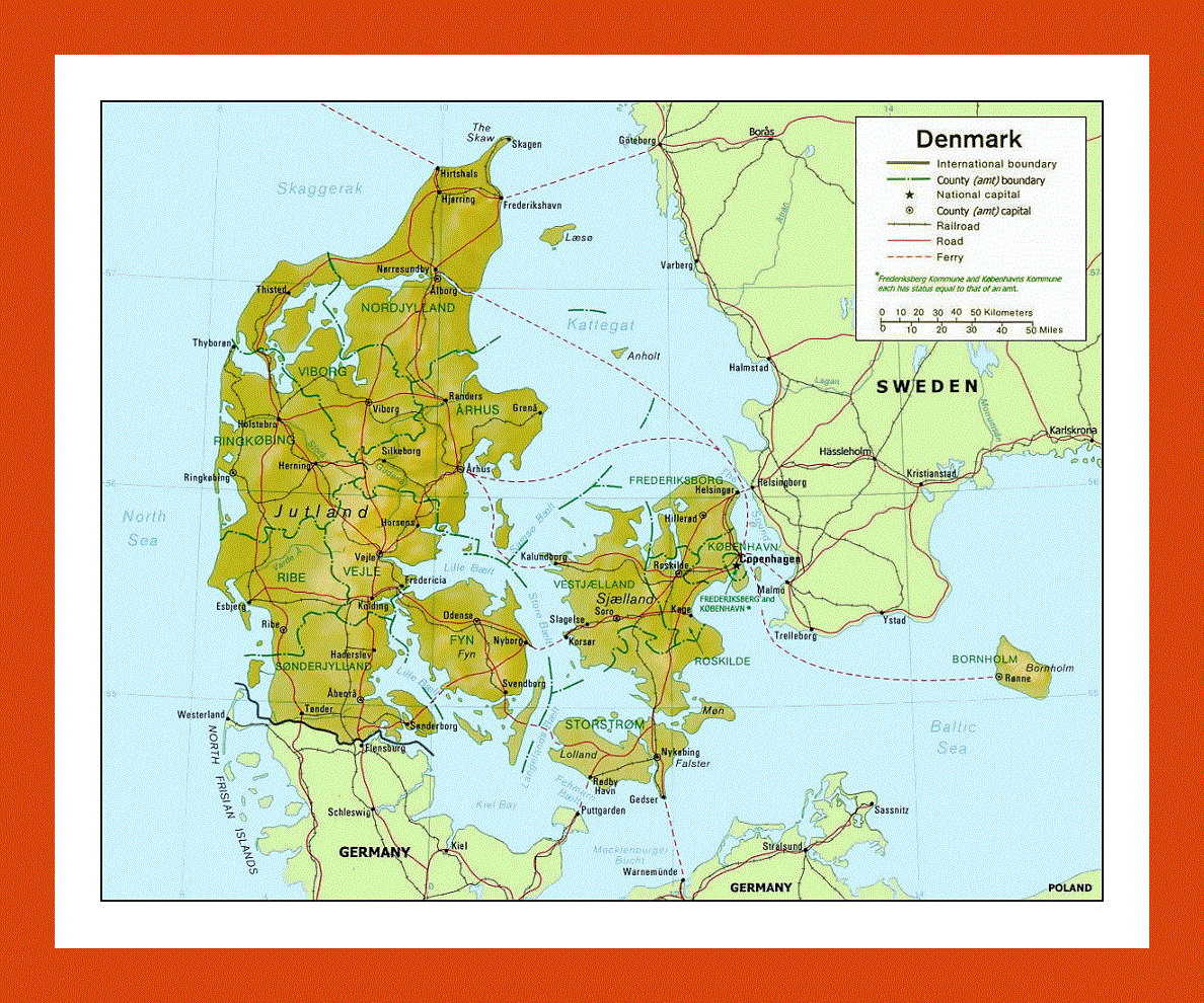 Political and administrative map of Denmark