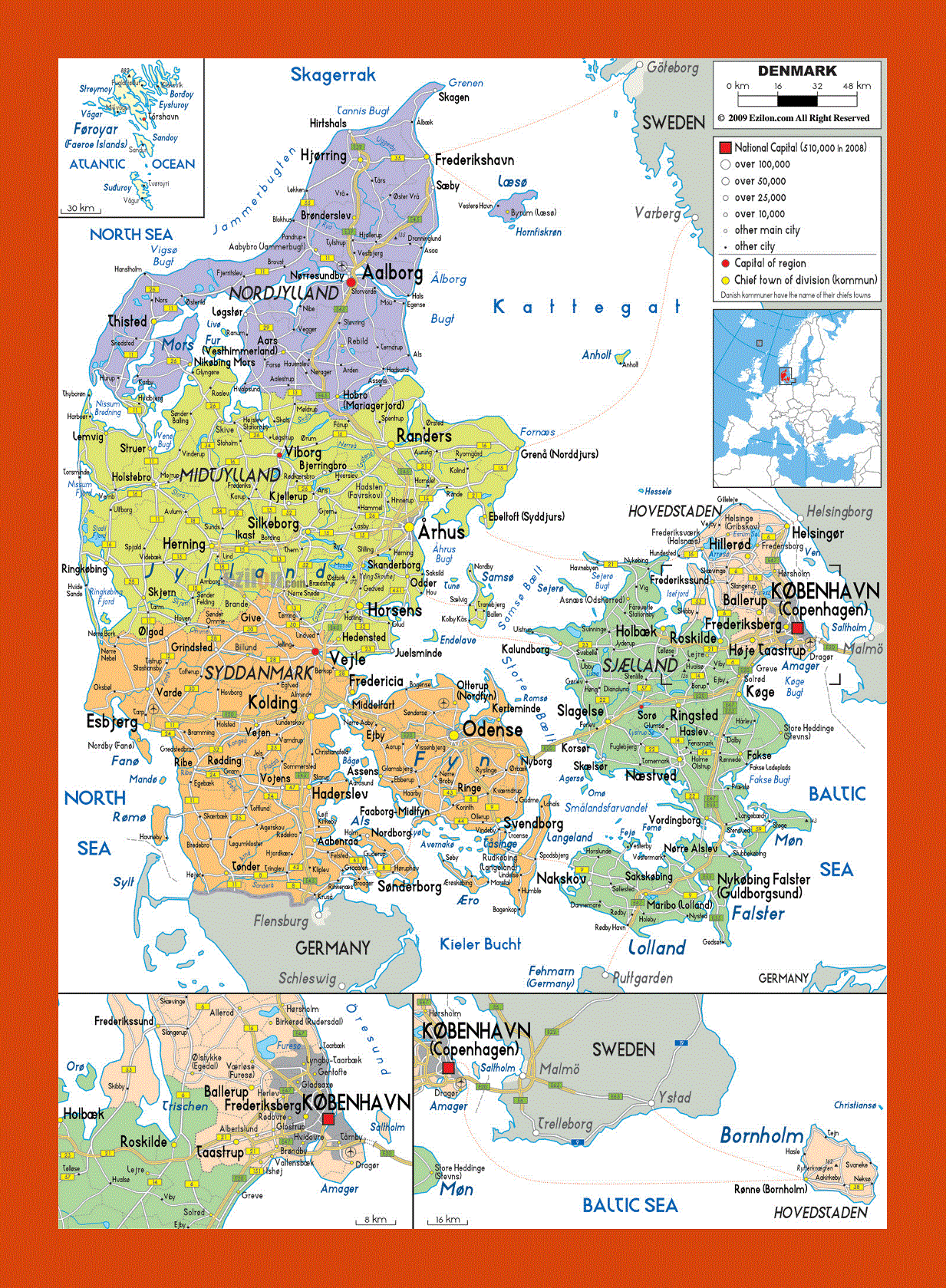 Political and administrative map of Denmark
