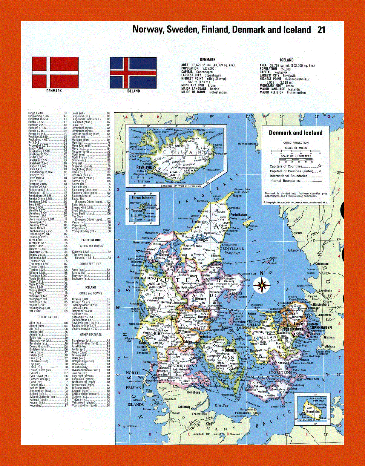 Political and administrative map of Denmark and Iceland