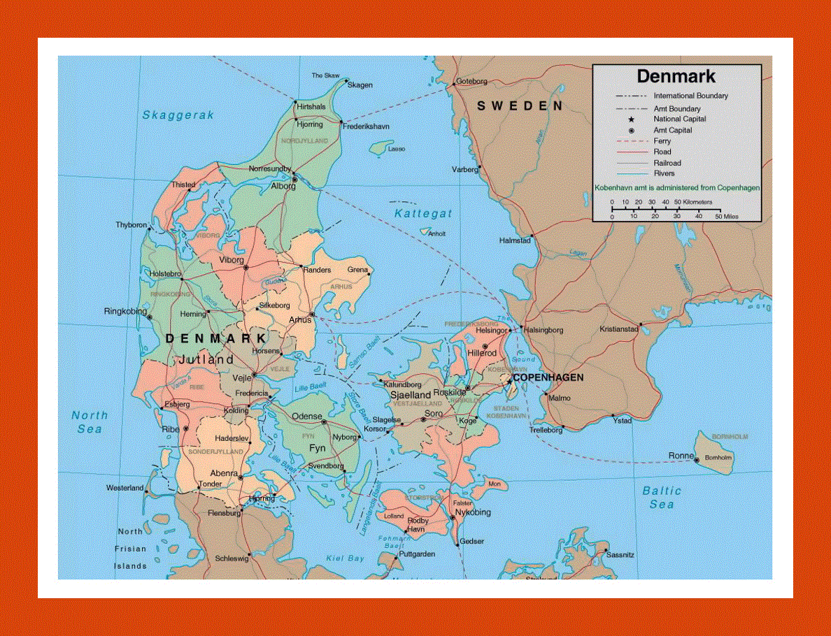 Political and administrative map of Denmark