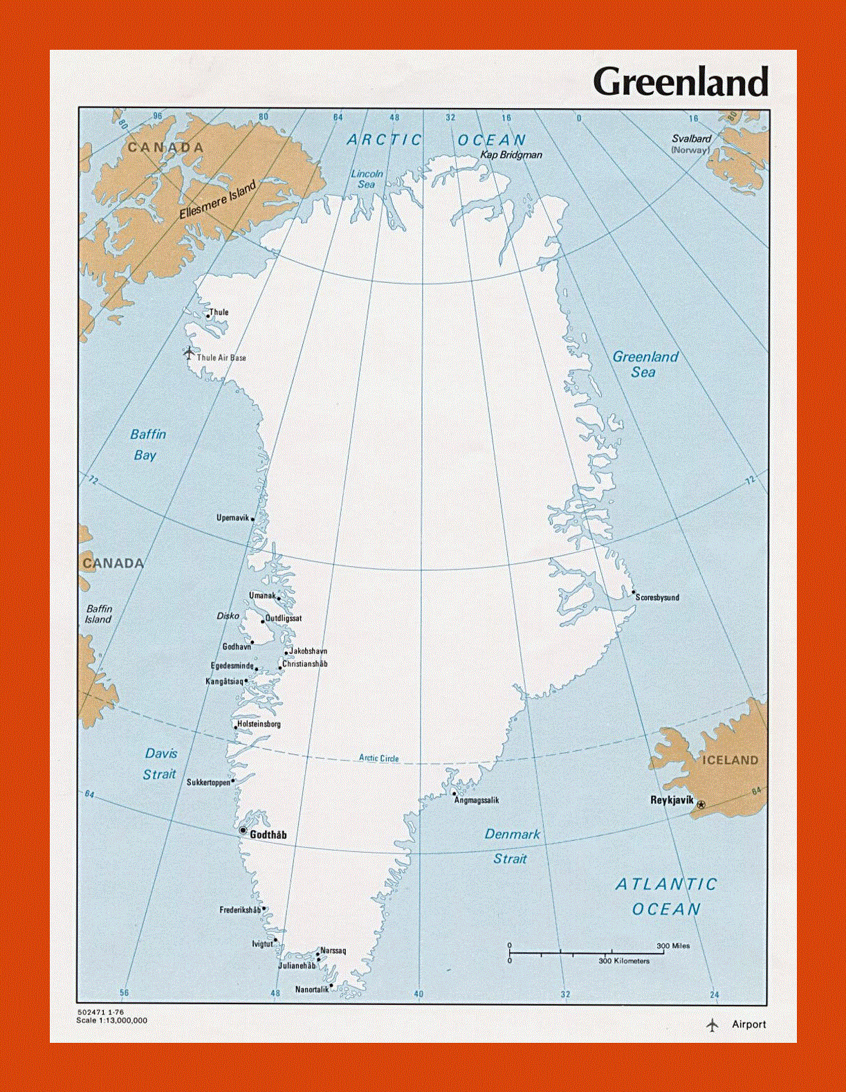 Political map of Greenland - 1976