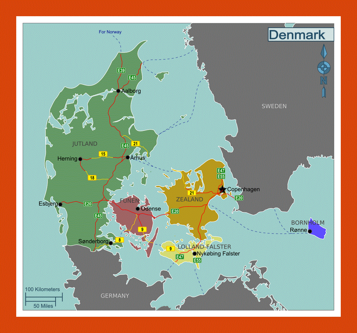 Regions map of Denmark