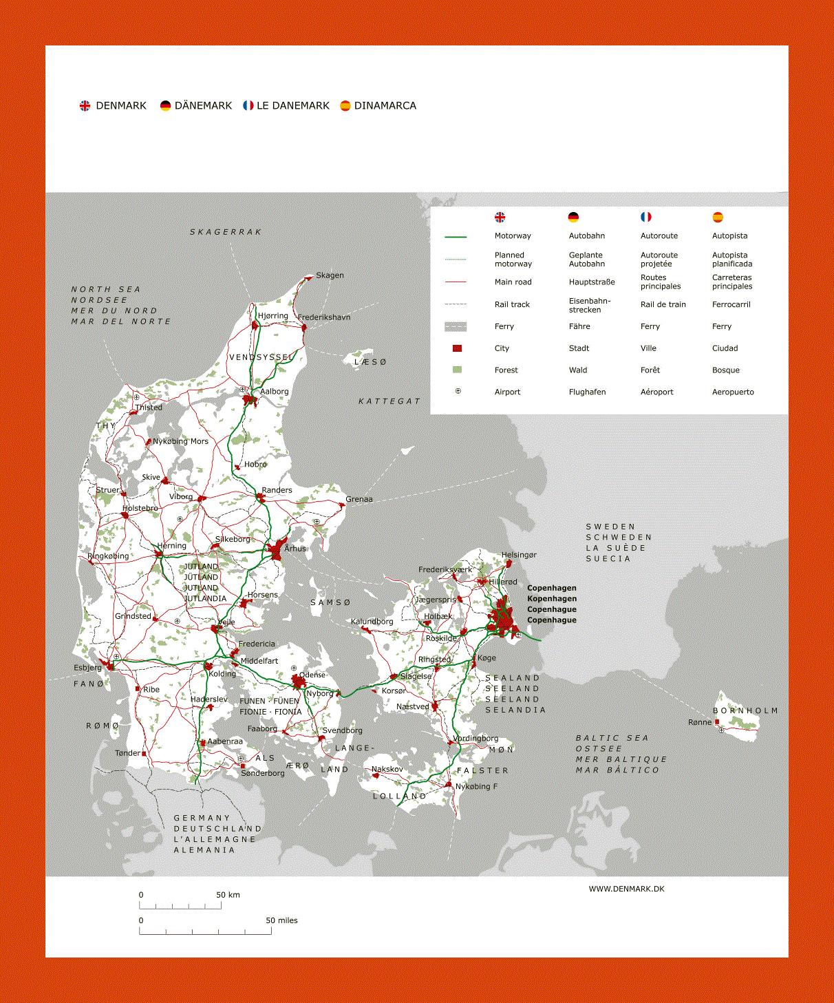 Road map of Denmark