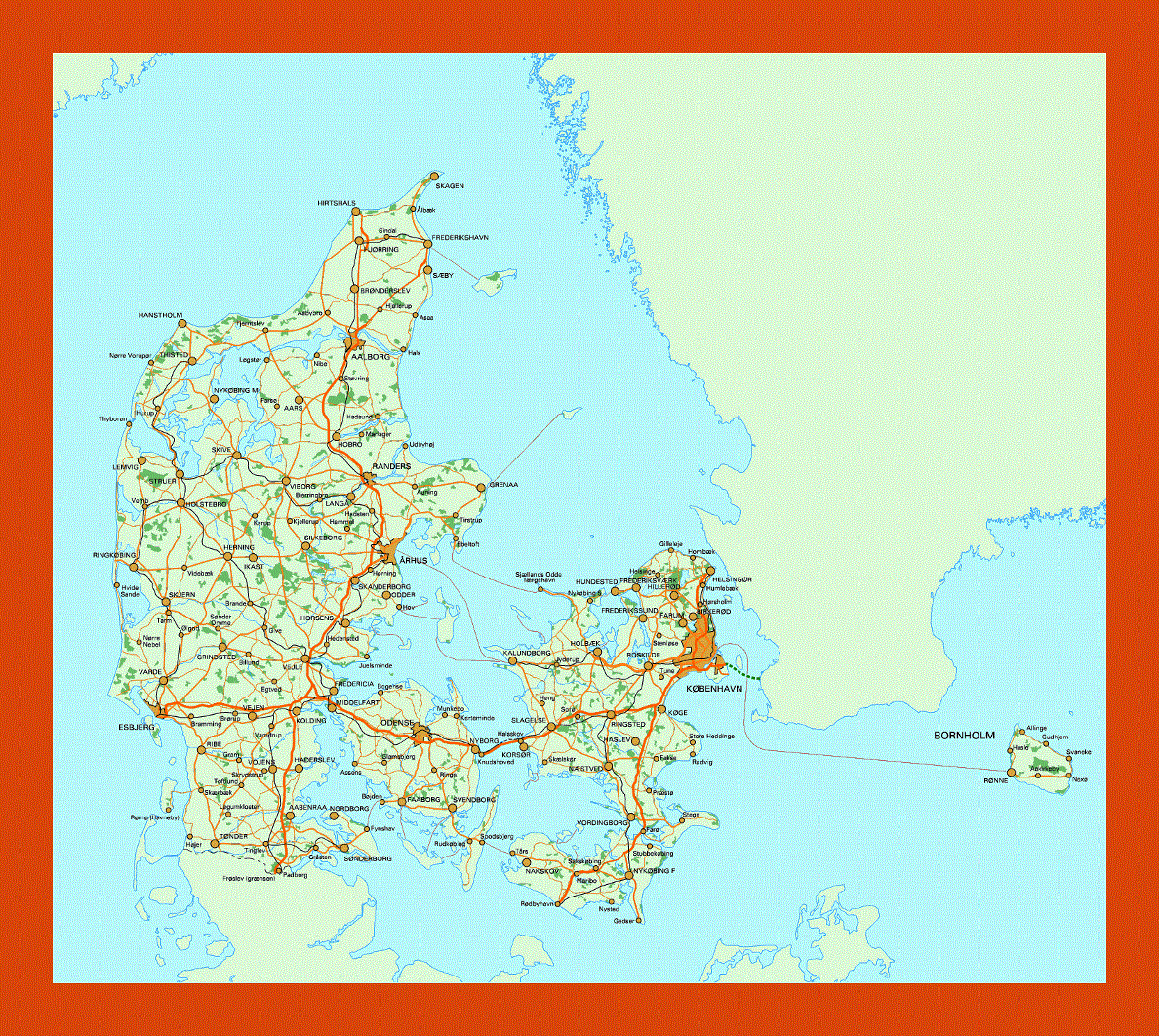 Road map of Denmark