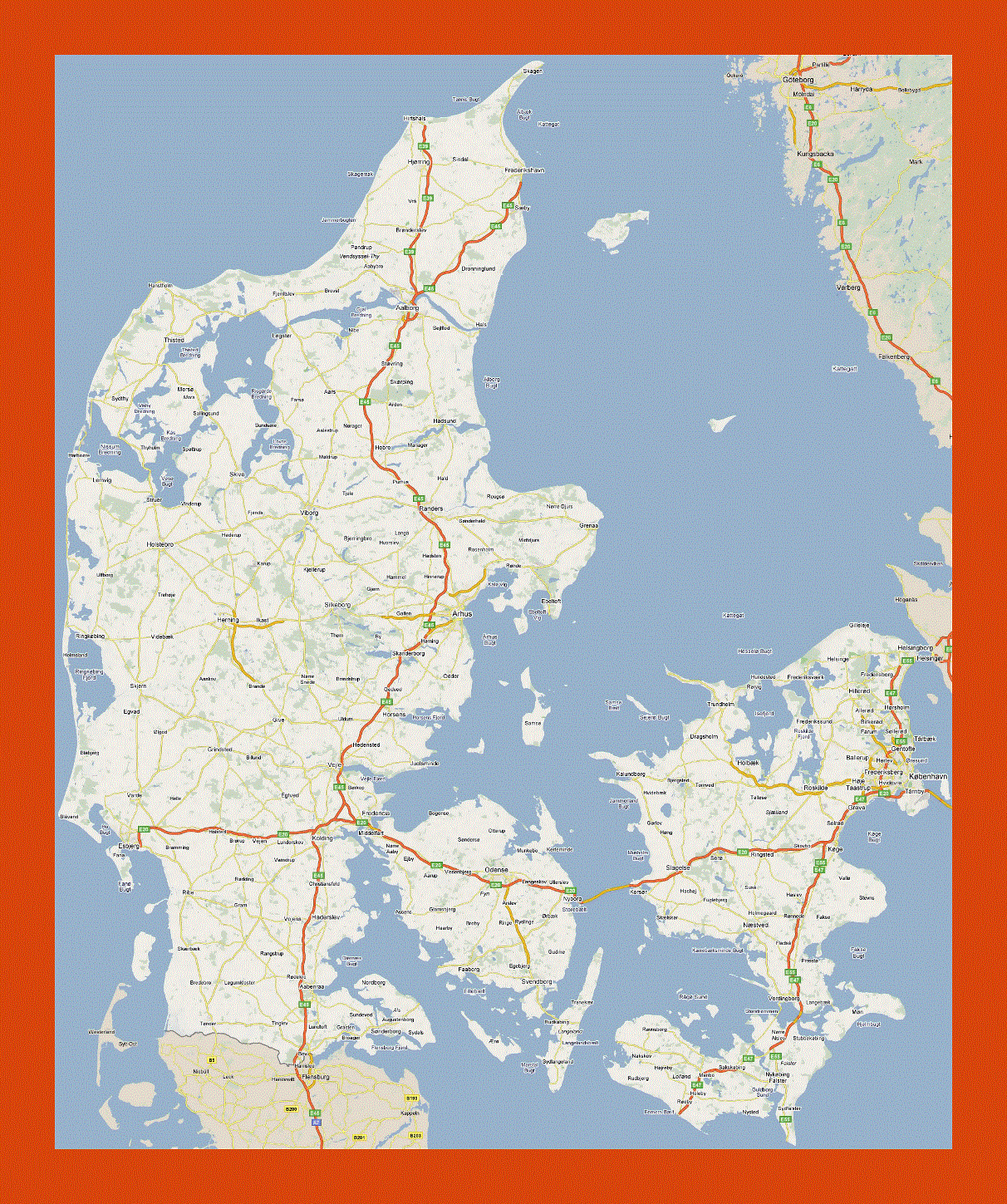 Road map of Denmark