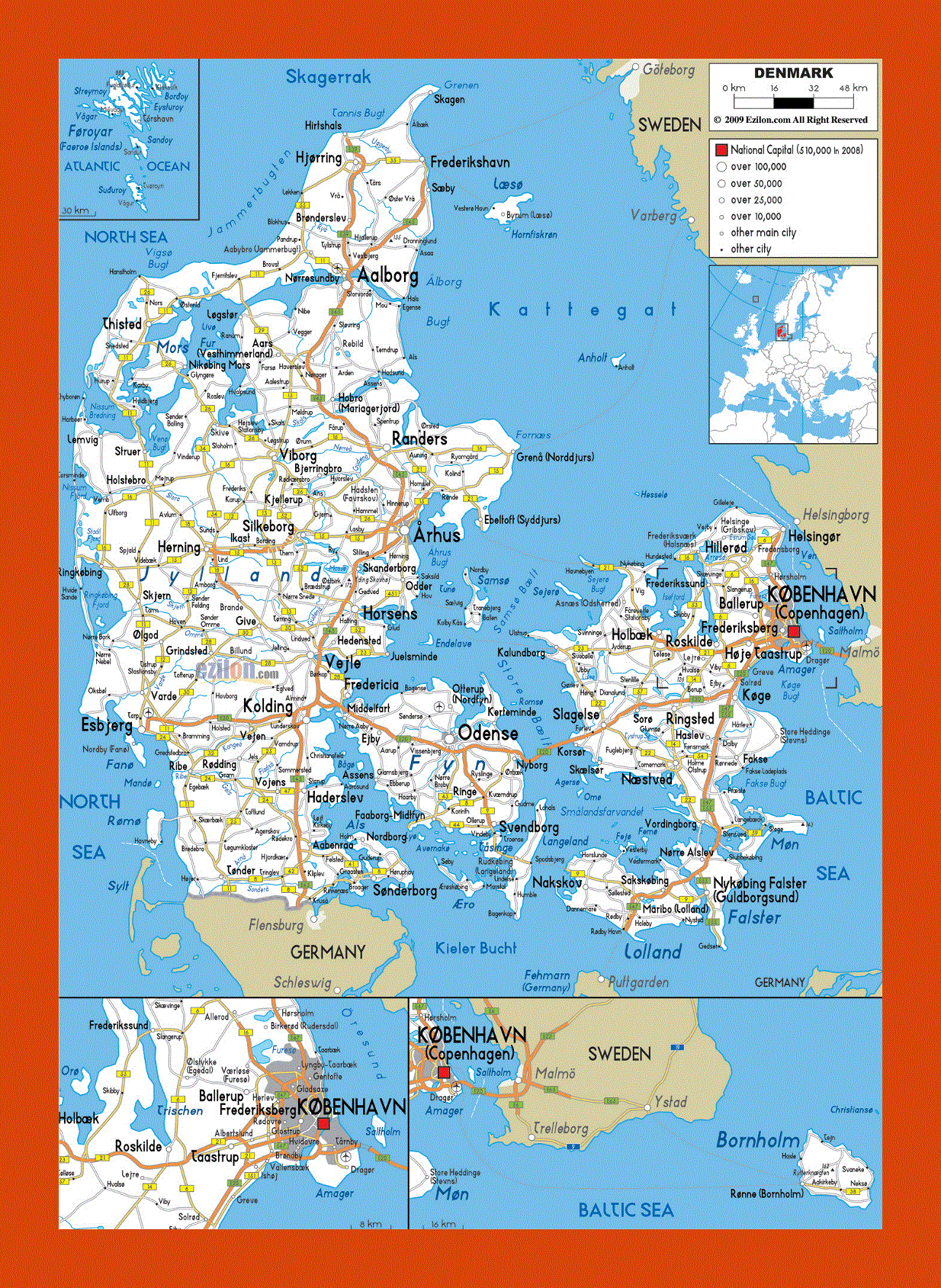 Road map of Denmark