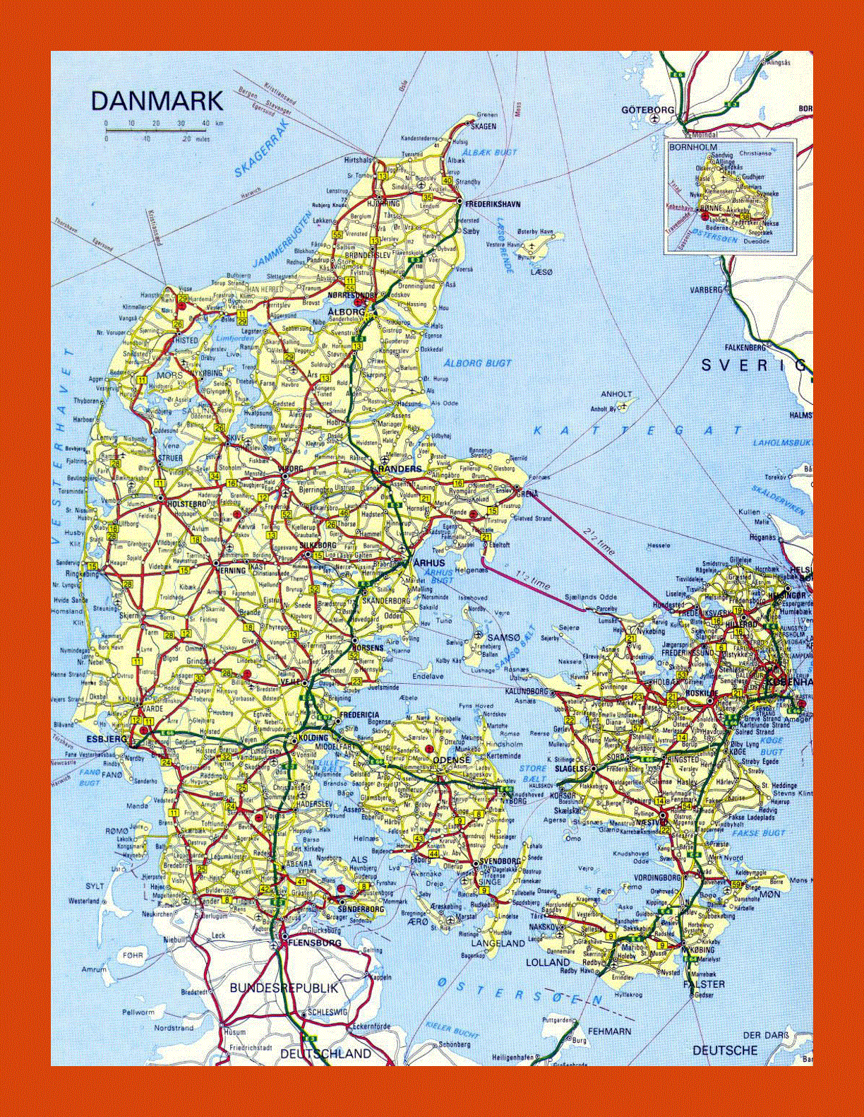 Road map of Denmark