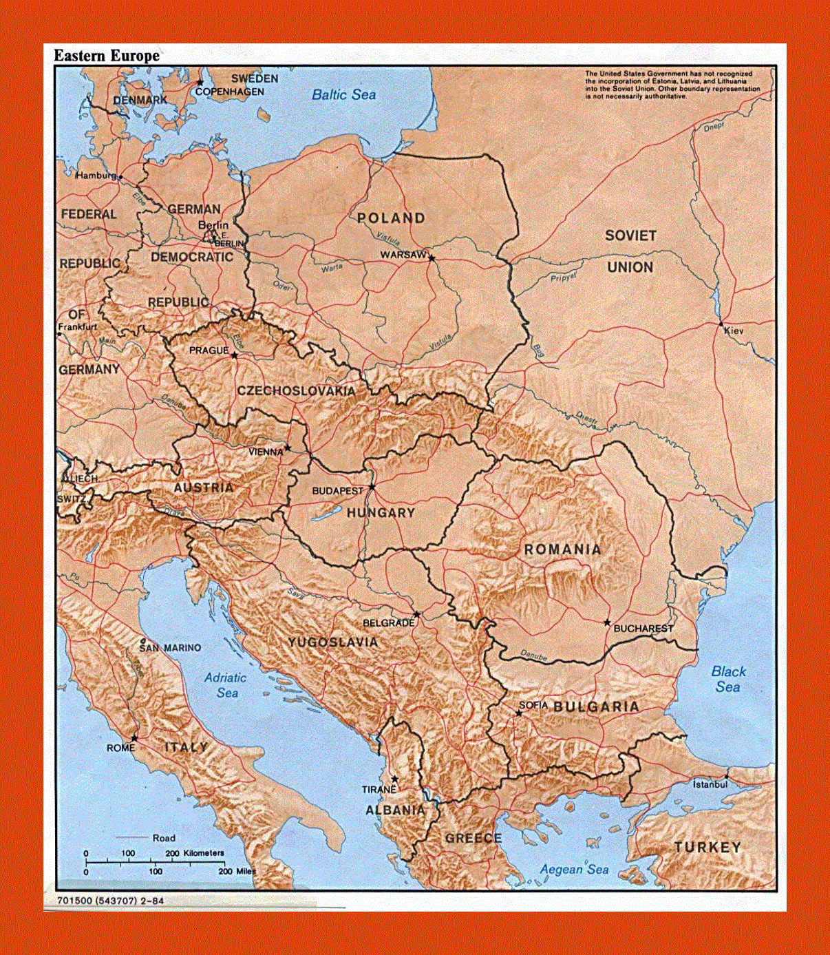 Political map of Eastern Europe - 1984