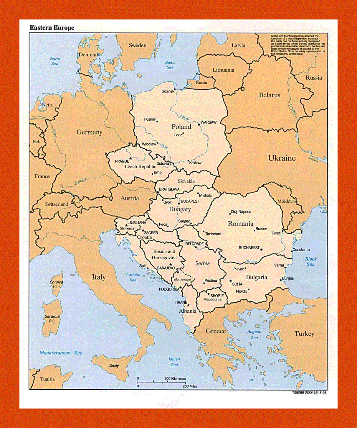 Political map of Eastern Europe - 1993