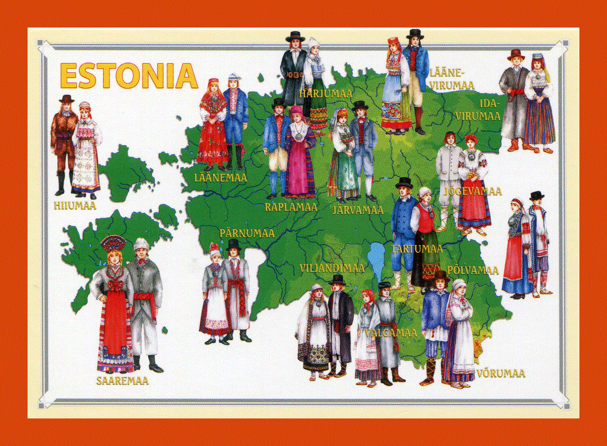 Folk costumes map of Estonia