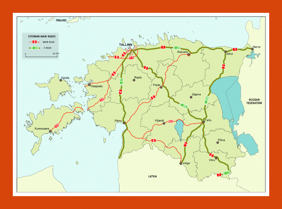 Highways map of Estonia