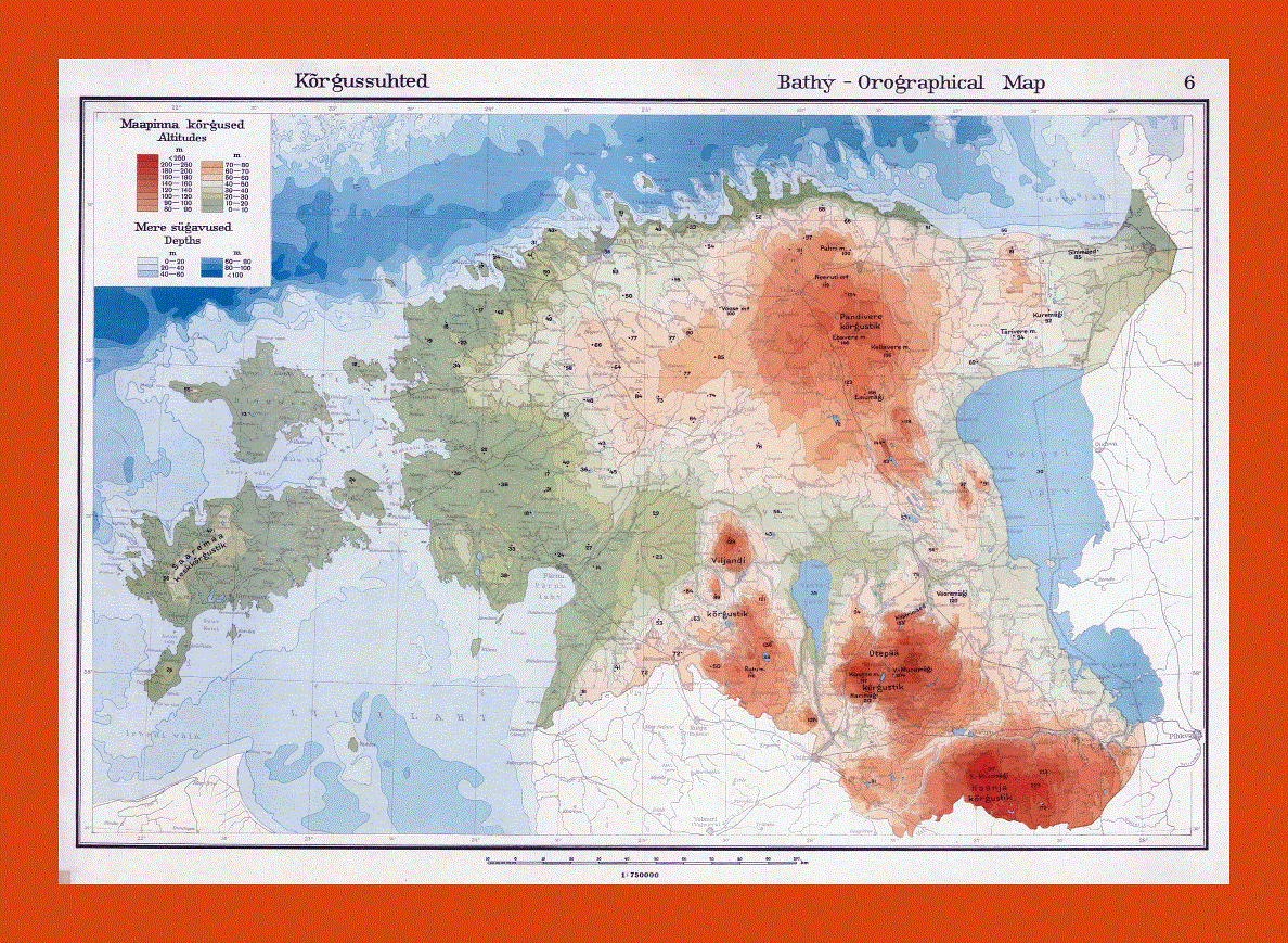 Old elevation map of Estonia