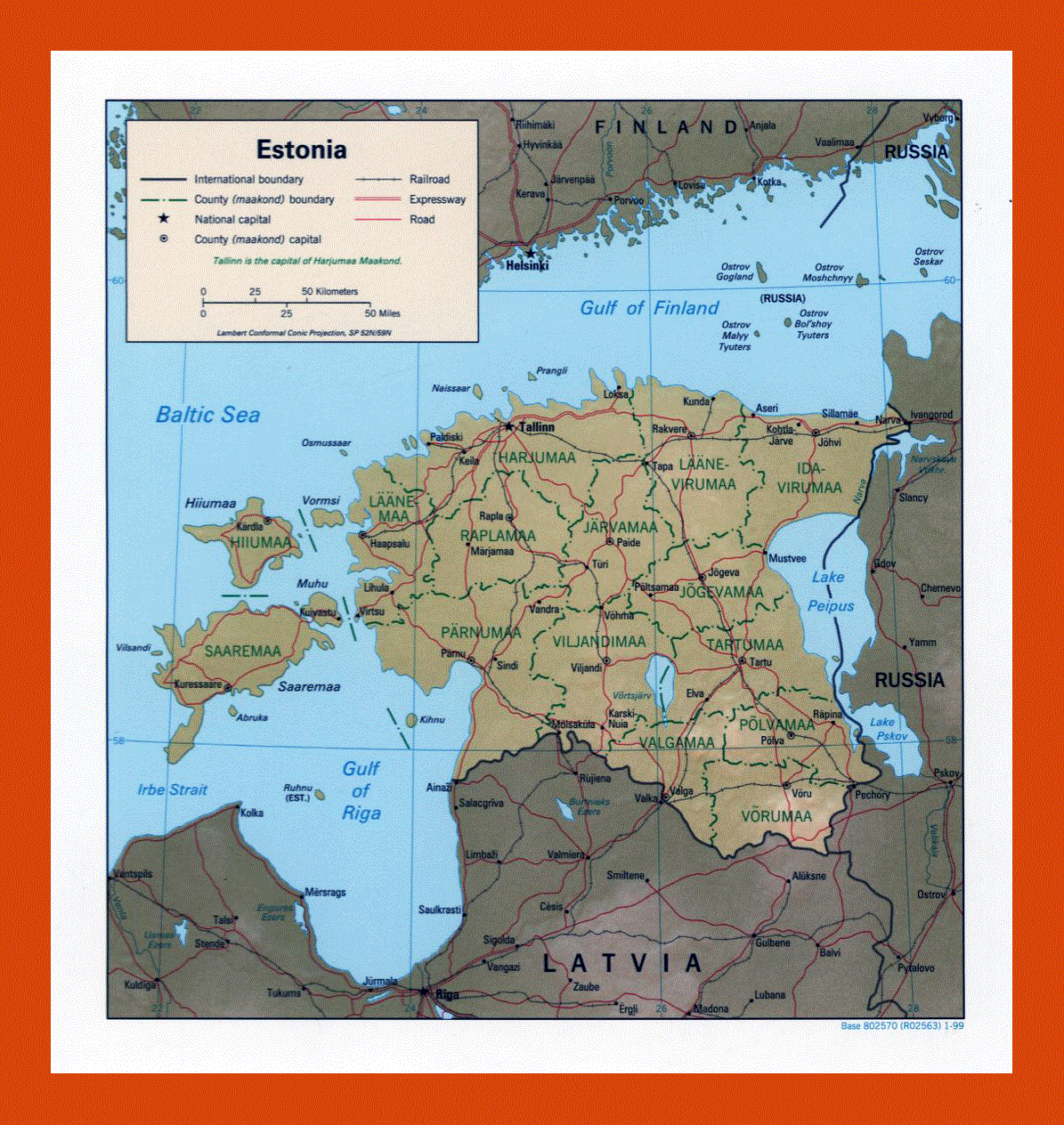 Political and administrative map of Estonia - 1999