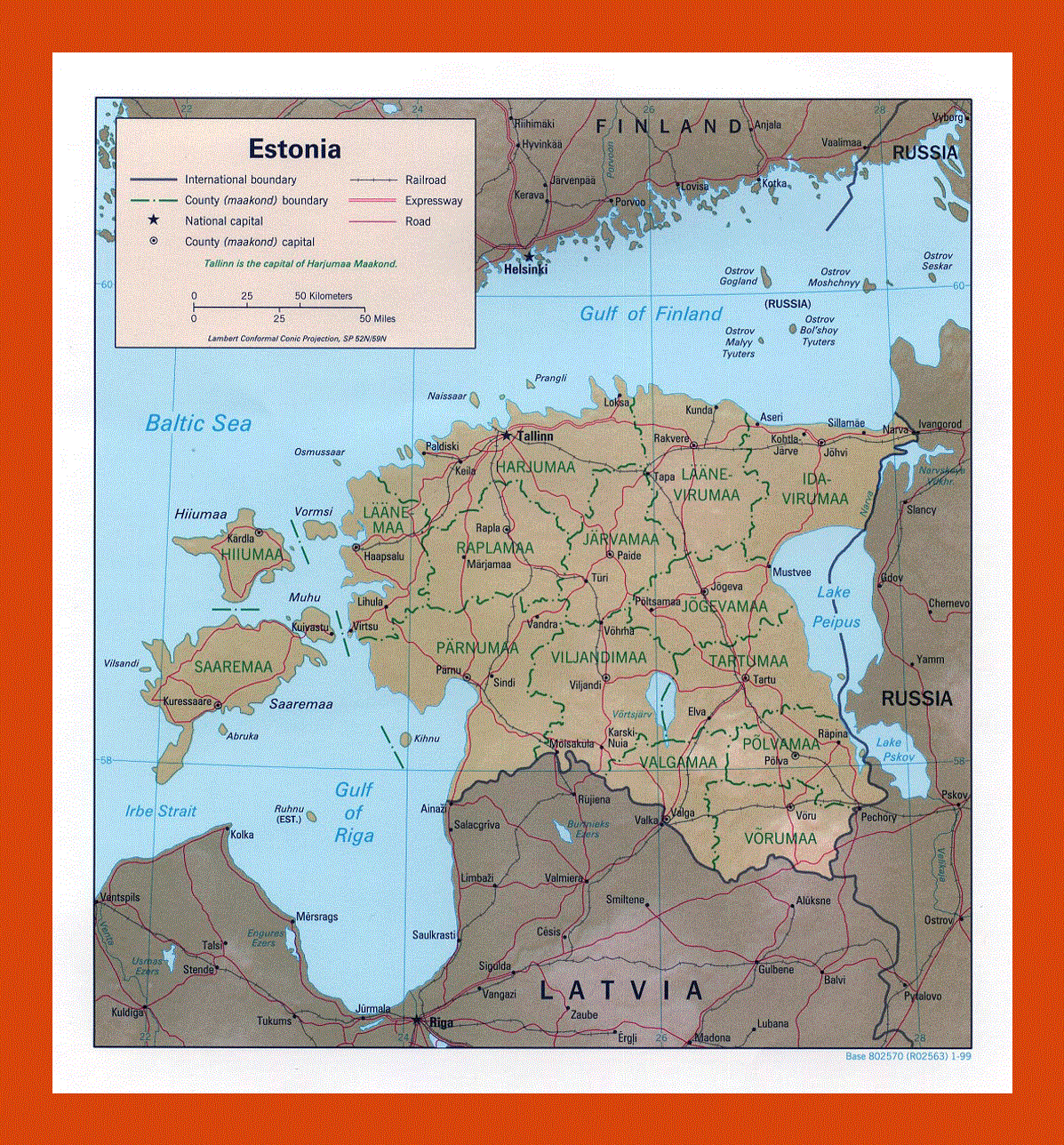 Political and administrative map of Estonia - 1999