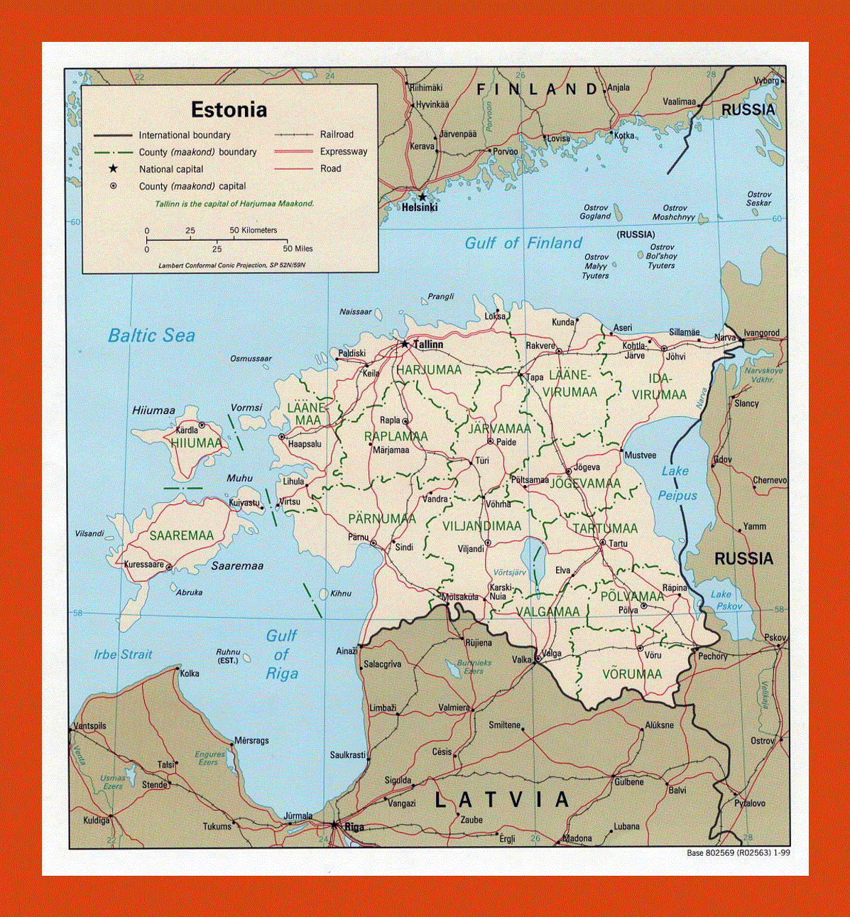 Political and administrative map of Estonia -1999