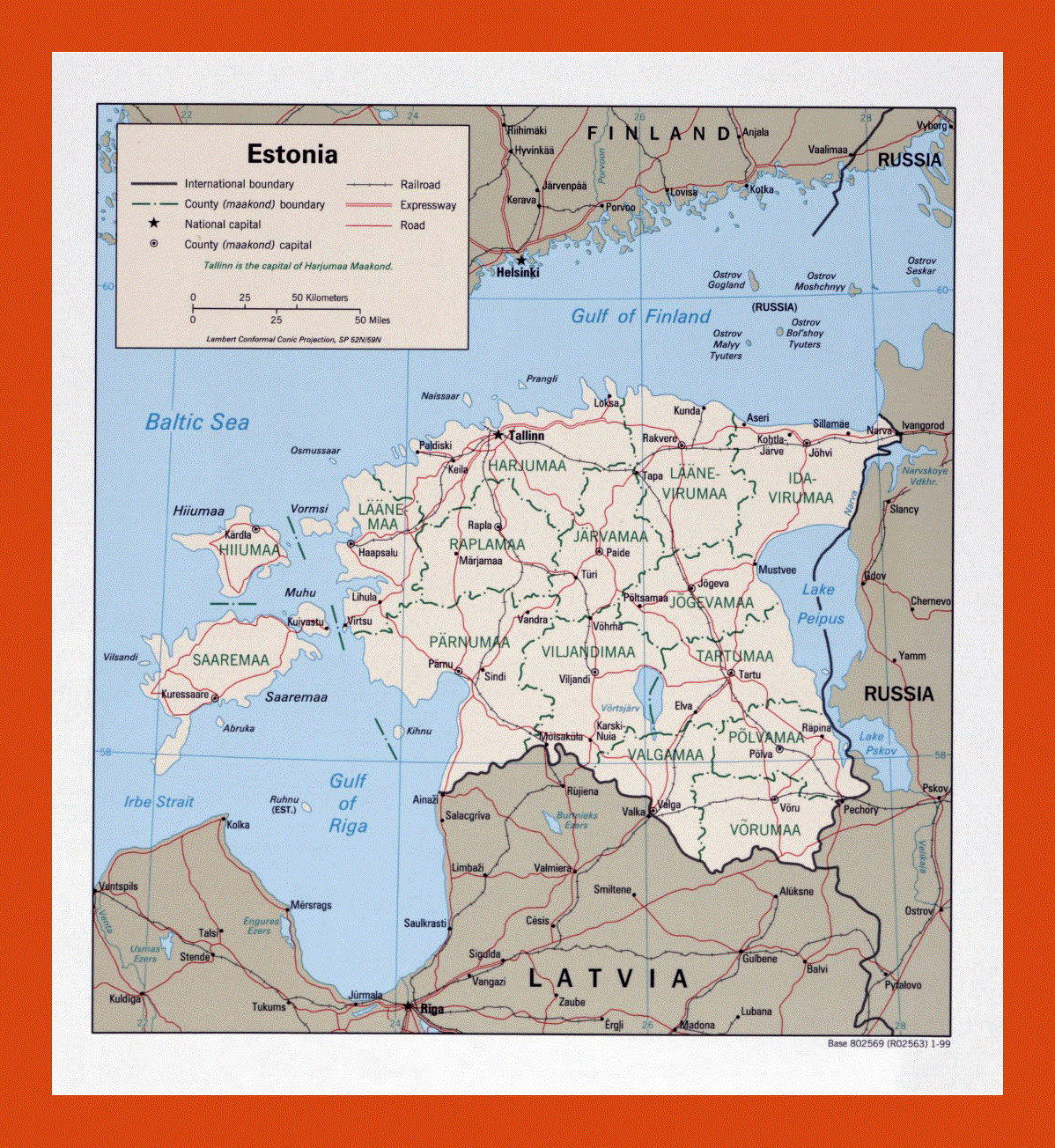 Political and administrative map of Estonia - 1999