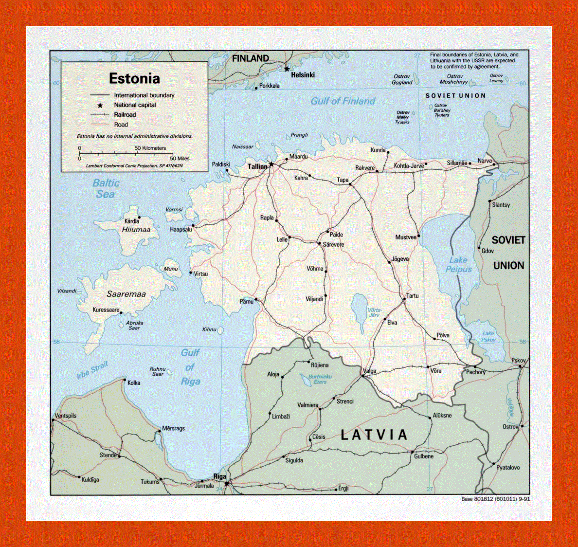 Political map of Estonia - 1991