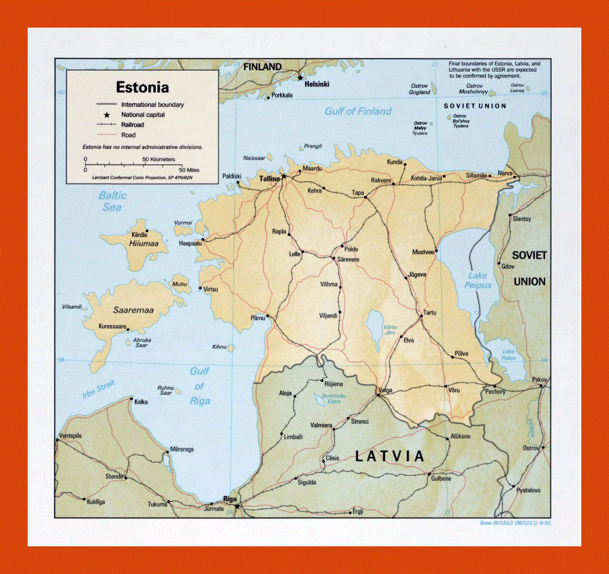 Political map of Estonia - 1991
