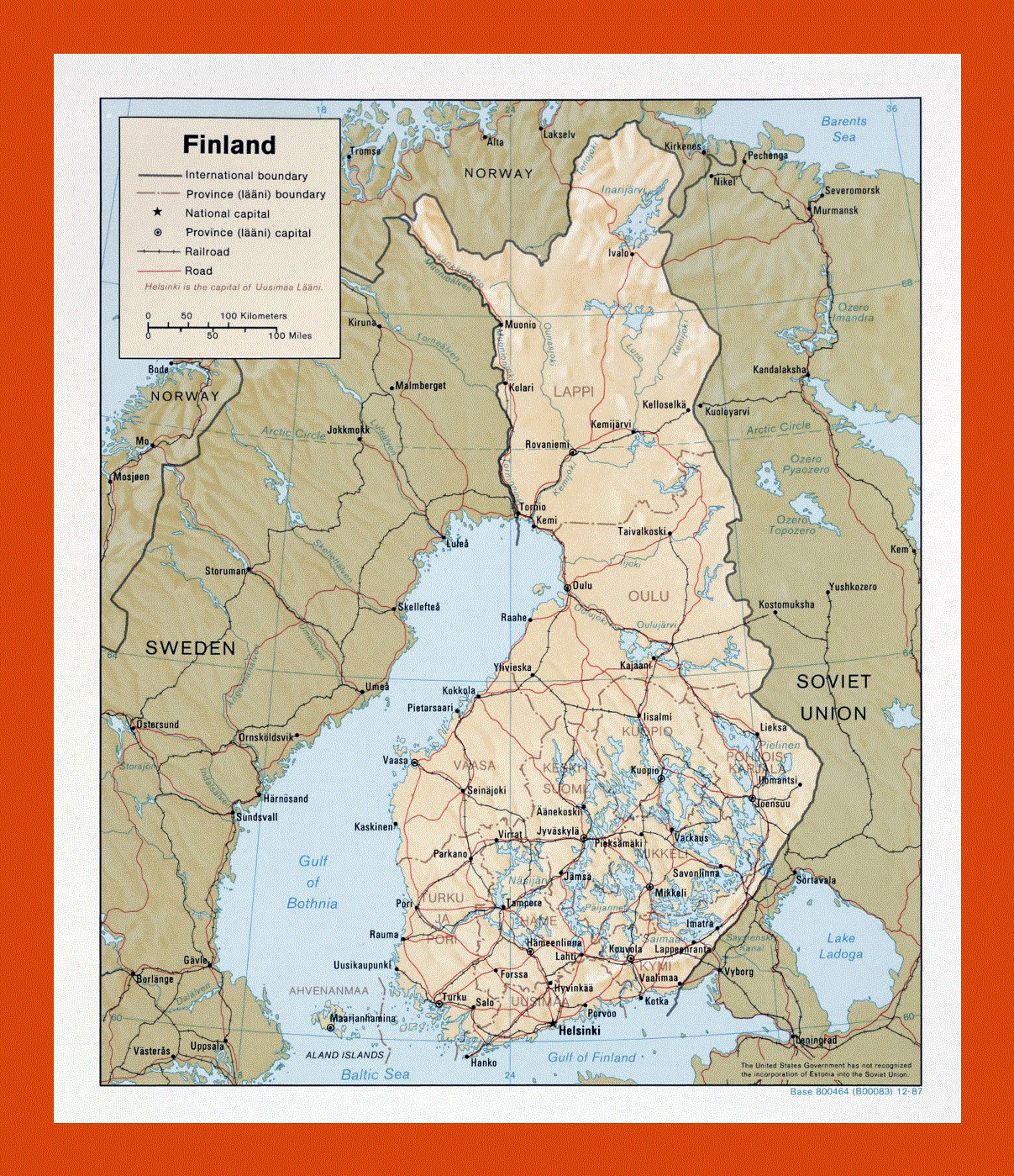 Political and administrative map of Finland - 1987