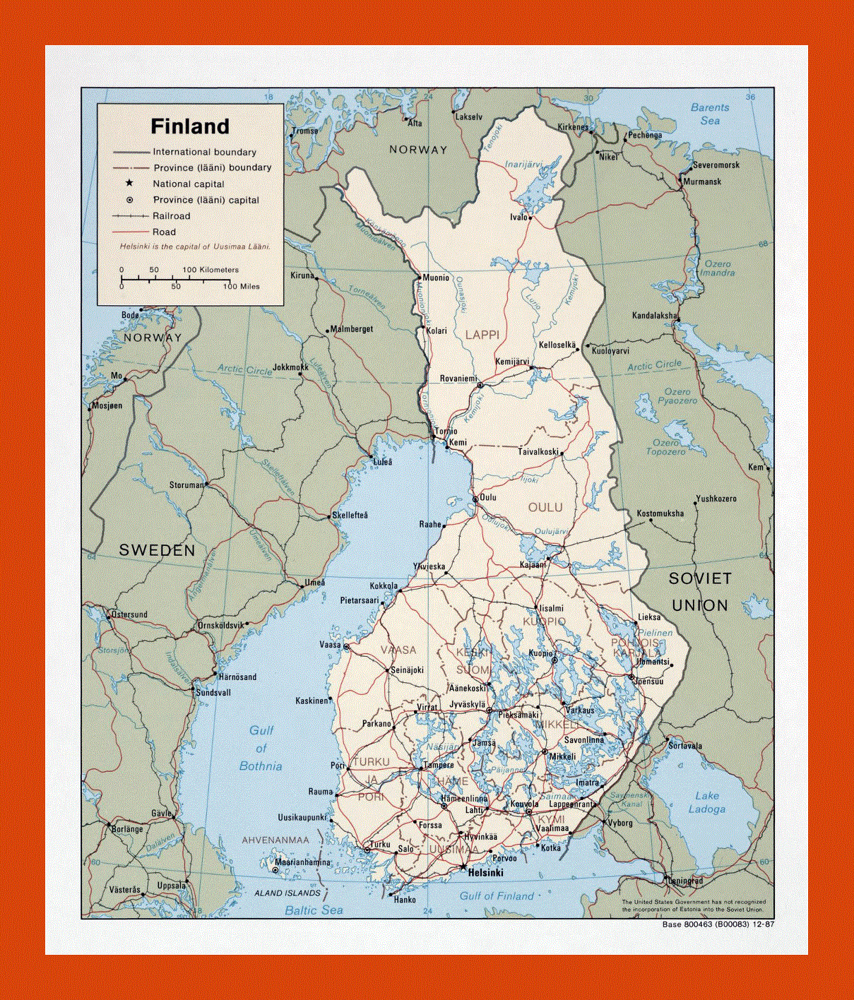 Political and administrative map of Finland - 1987