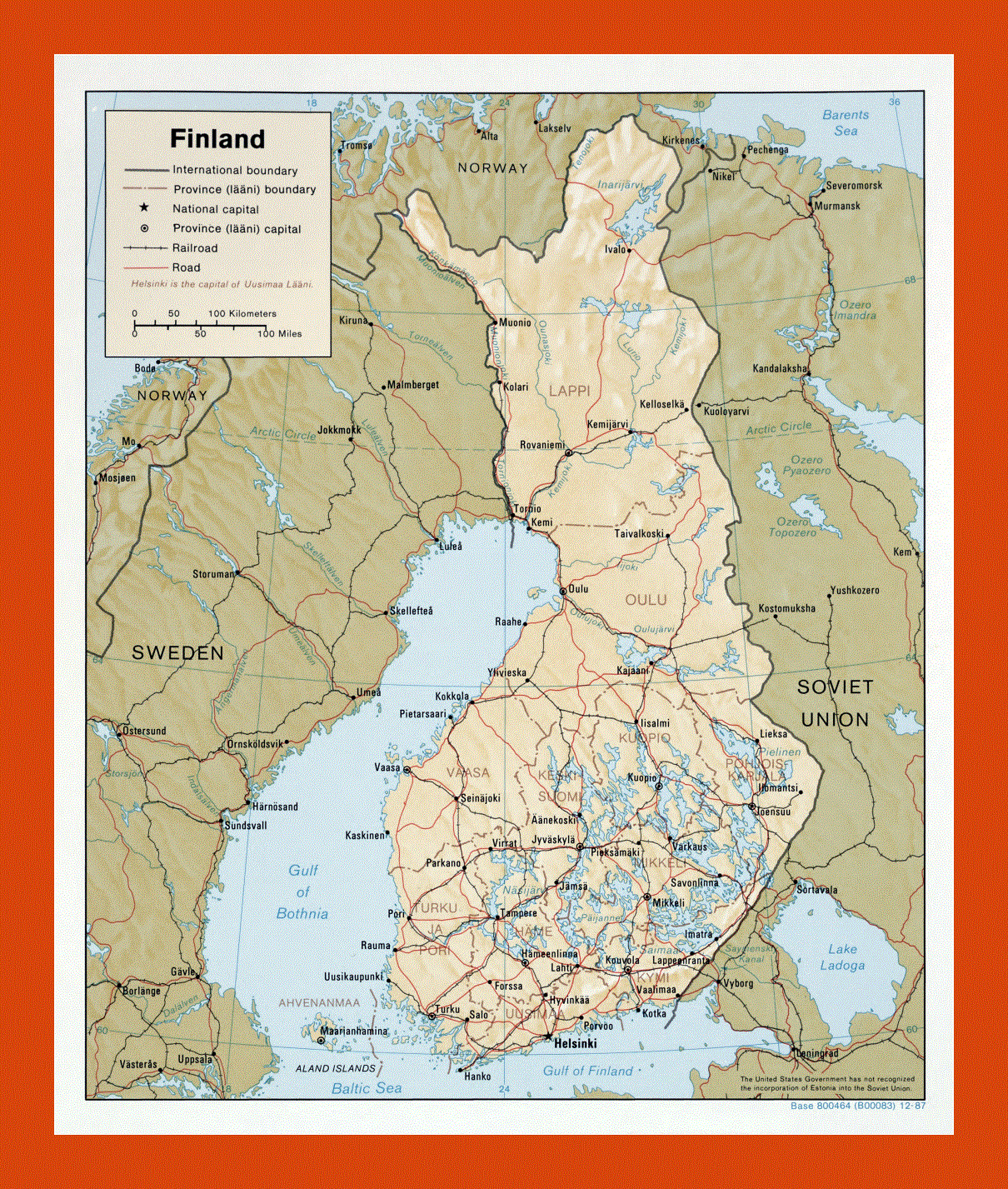 Political and administrative map of Finland - 1987