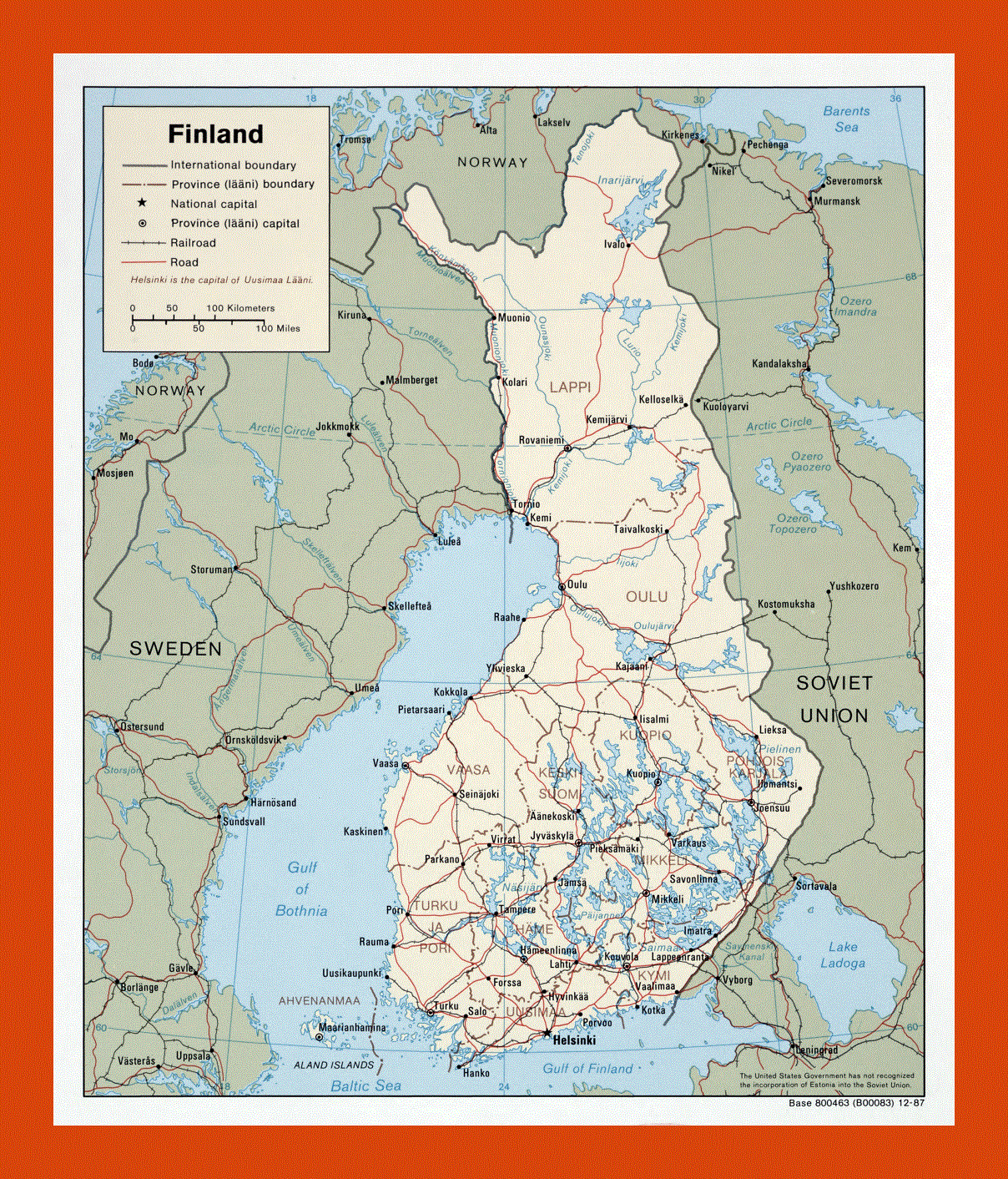 Political and administrative map of Finland - 1987