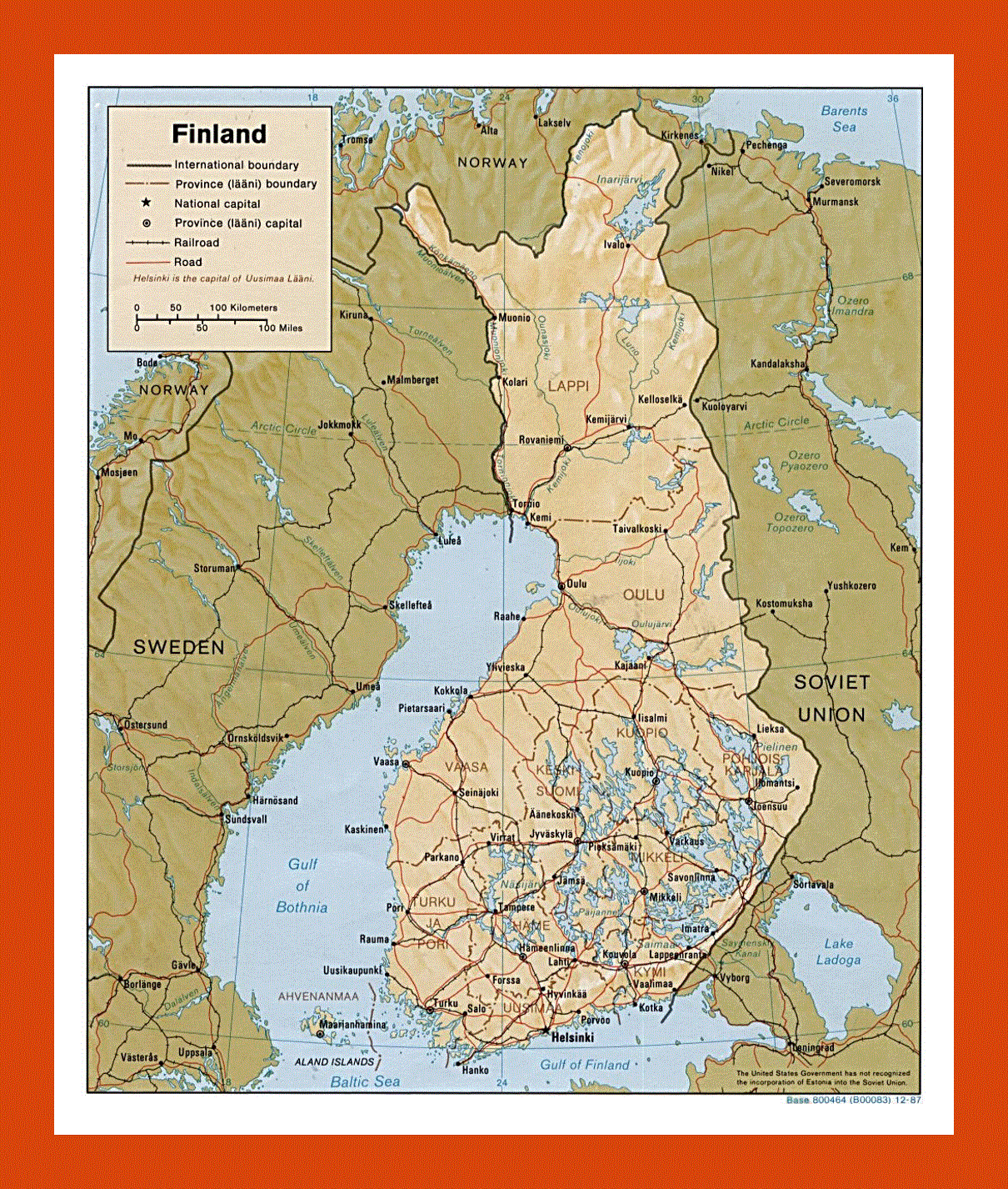 Political and administrative map of Finland - 1987