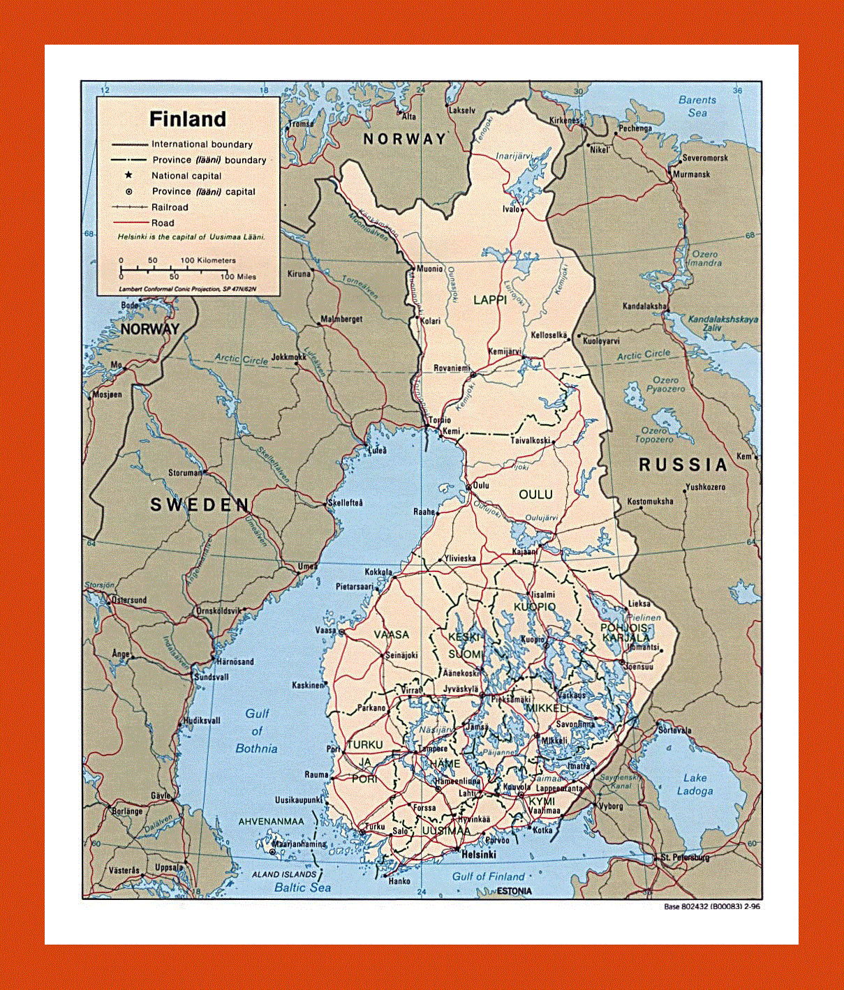 Political and administrative map of Finland - 1996