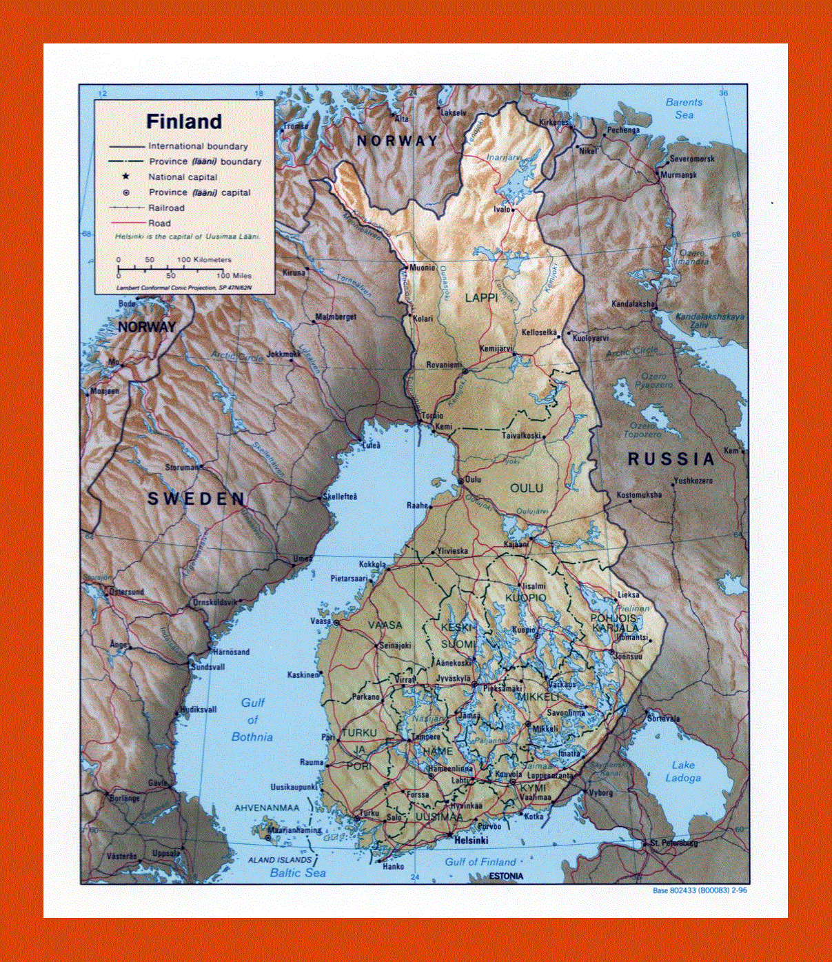 Political and administrative map of Finland - 1996