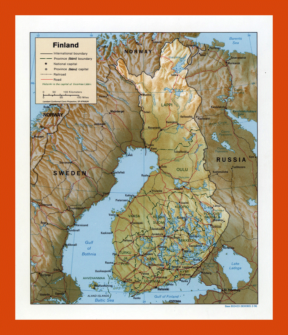 Political and administrative map of Finland - 1996