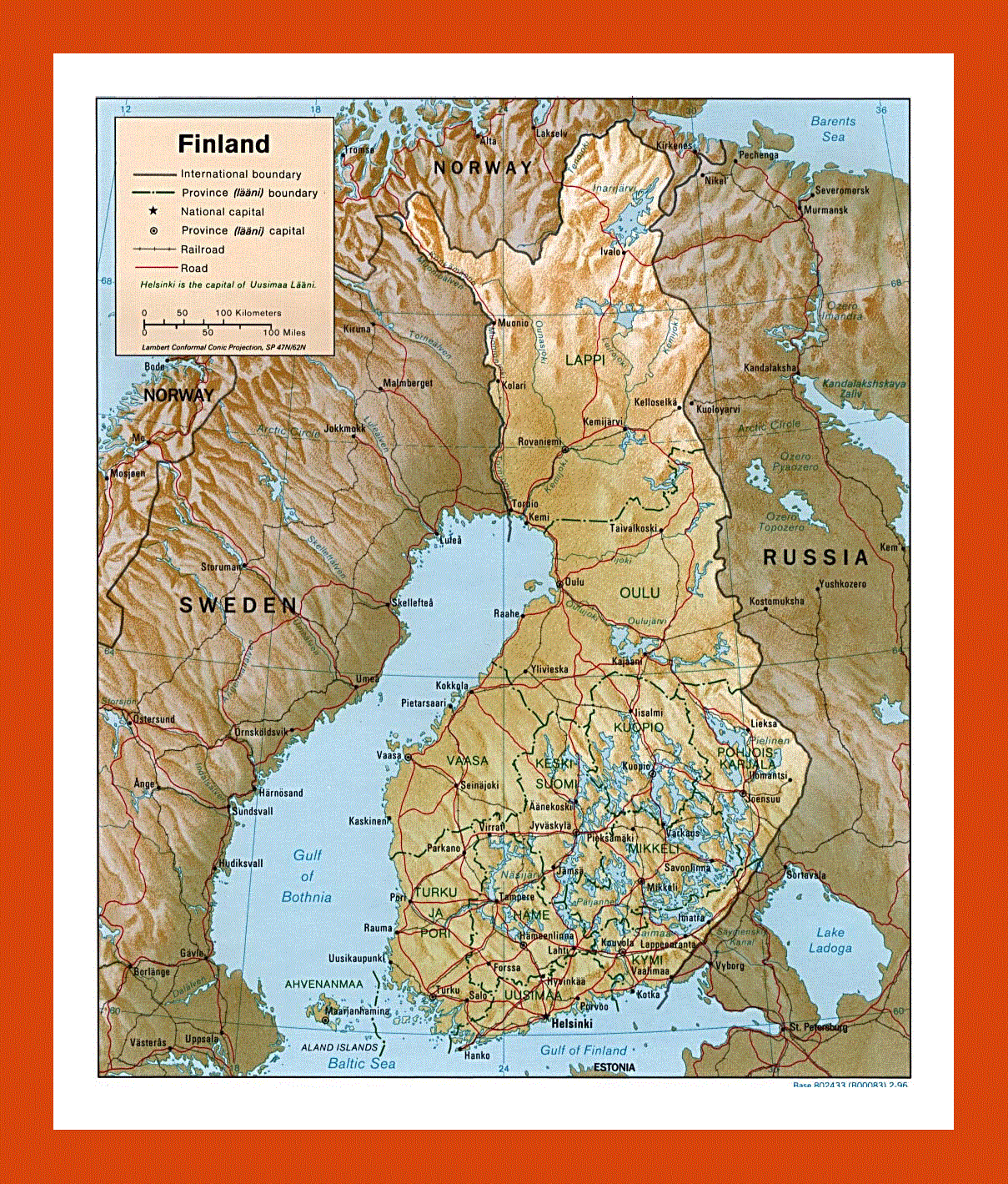 Political and administrative map of Finland - 1996