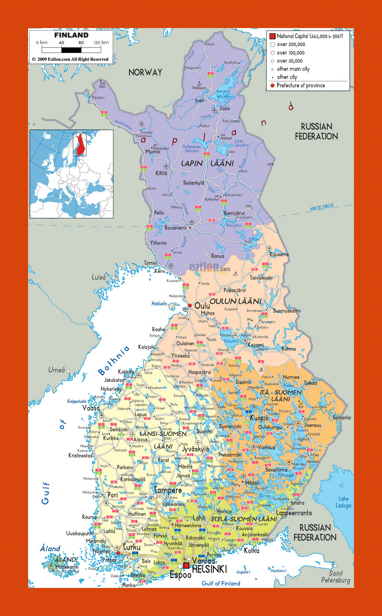 Political and administrative map of Finland