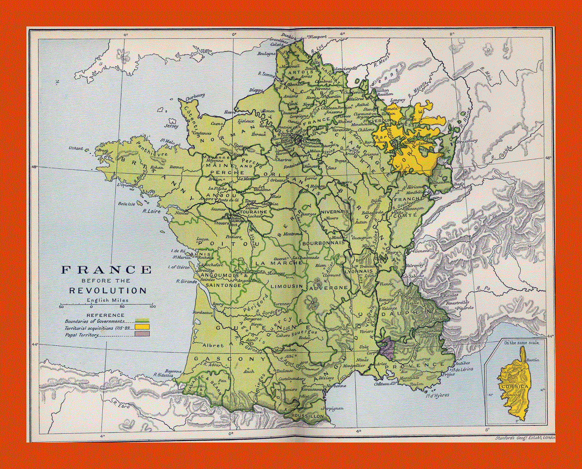 Old map of France before the revolution - 1788