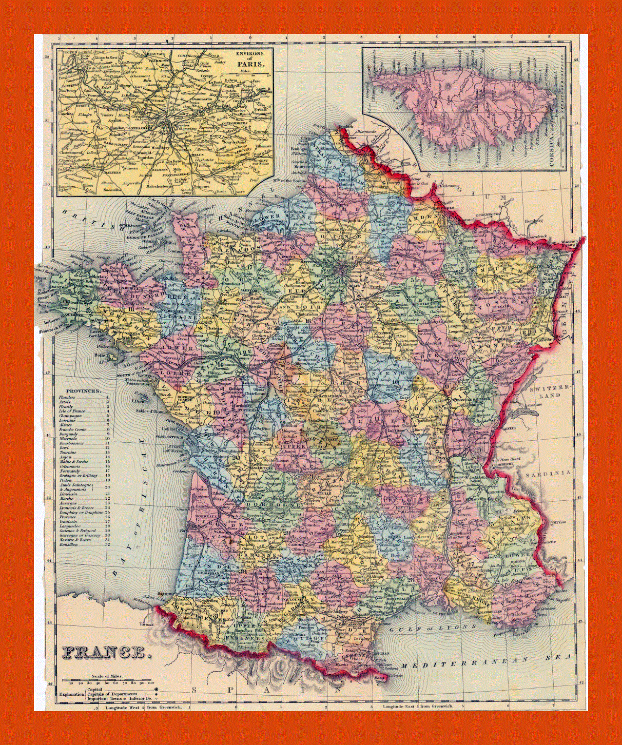 Old political and administrative map of France - 1857