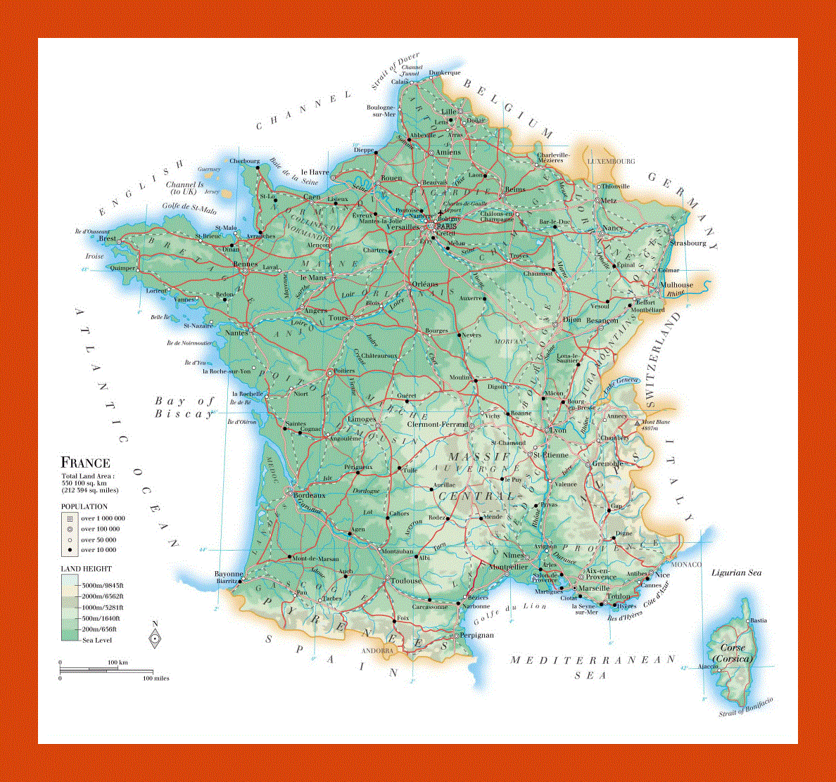 Physical map of France