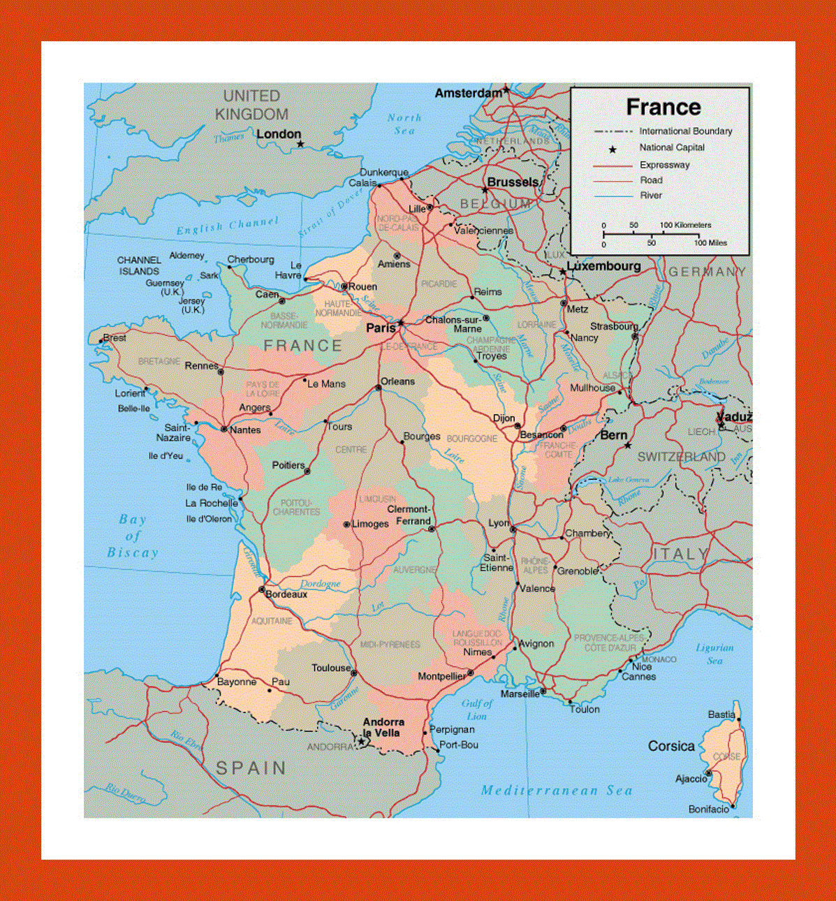 Political and administrative map of France