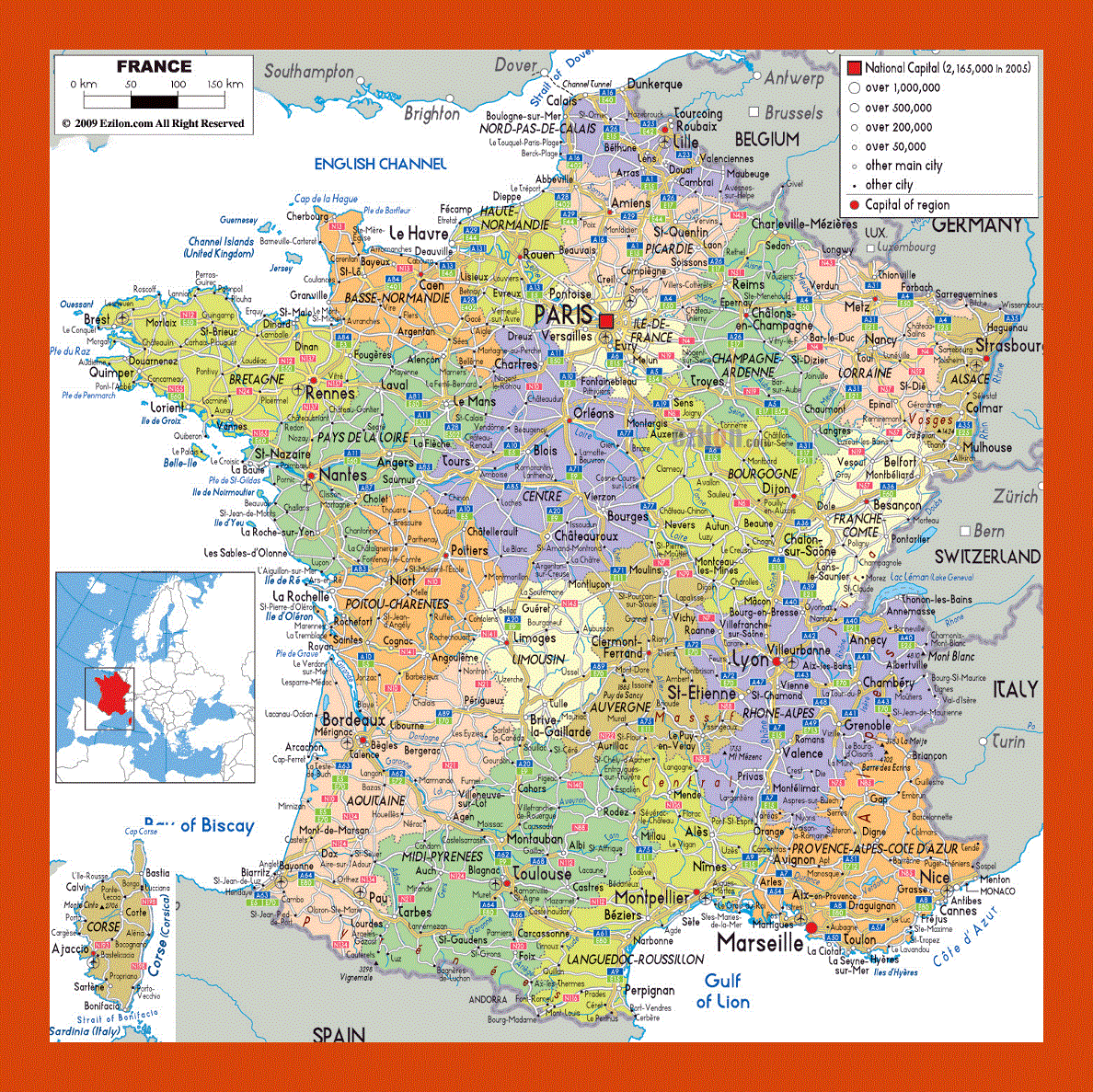 Political and administrative map of France