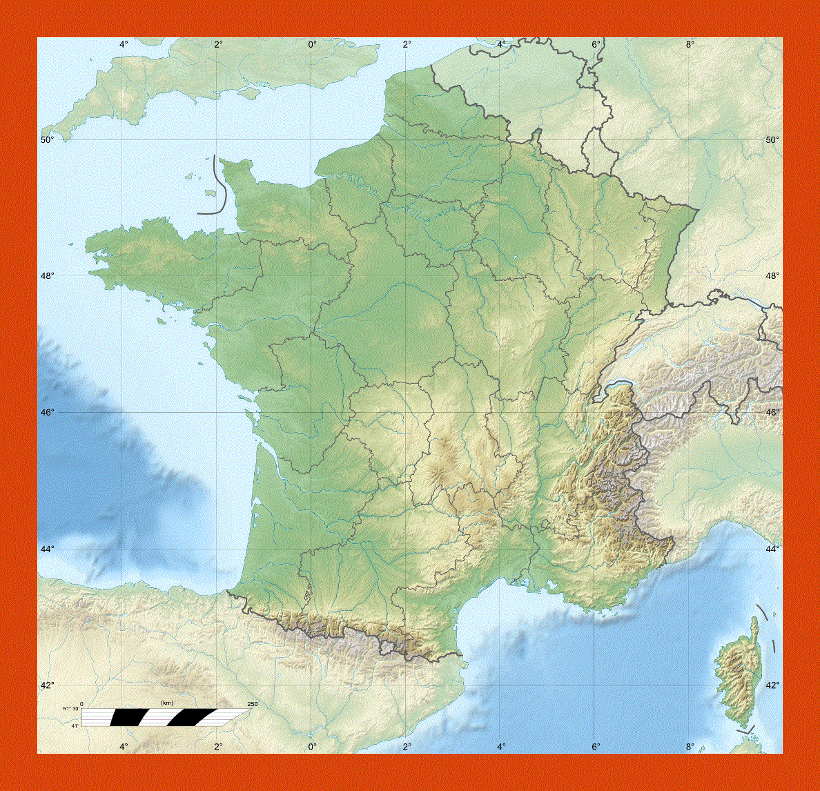 Relief map of France