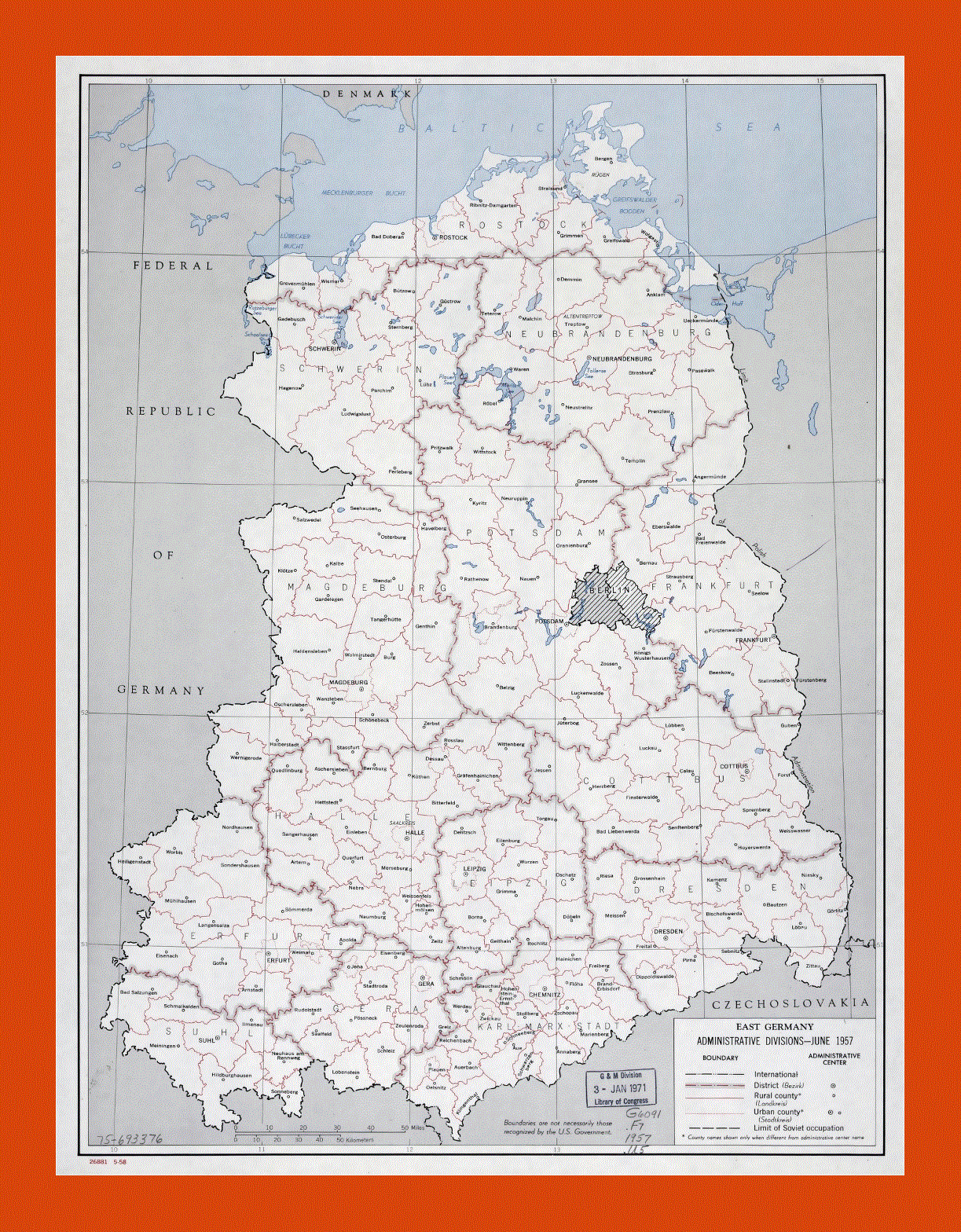 Administrative divisions map of East Germany - 1958