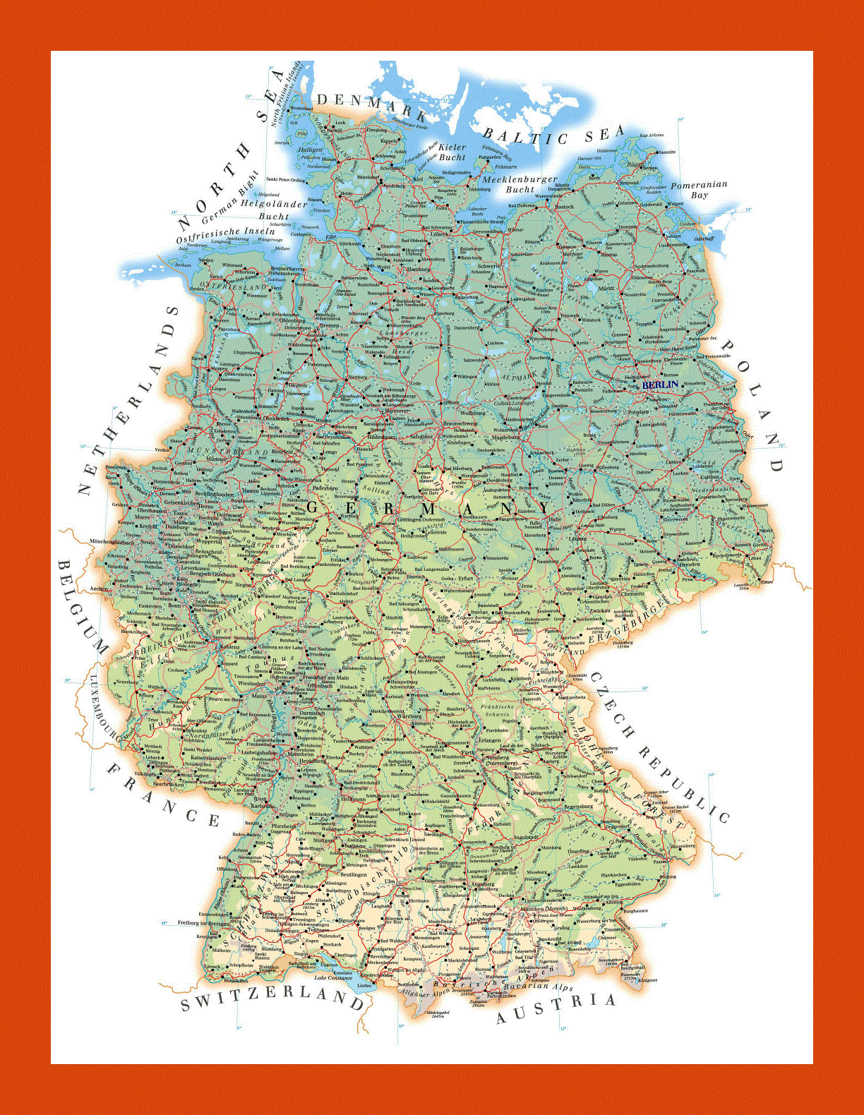 Elevation map of Germany