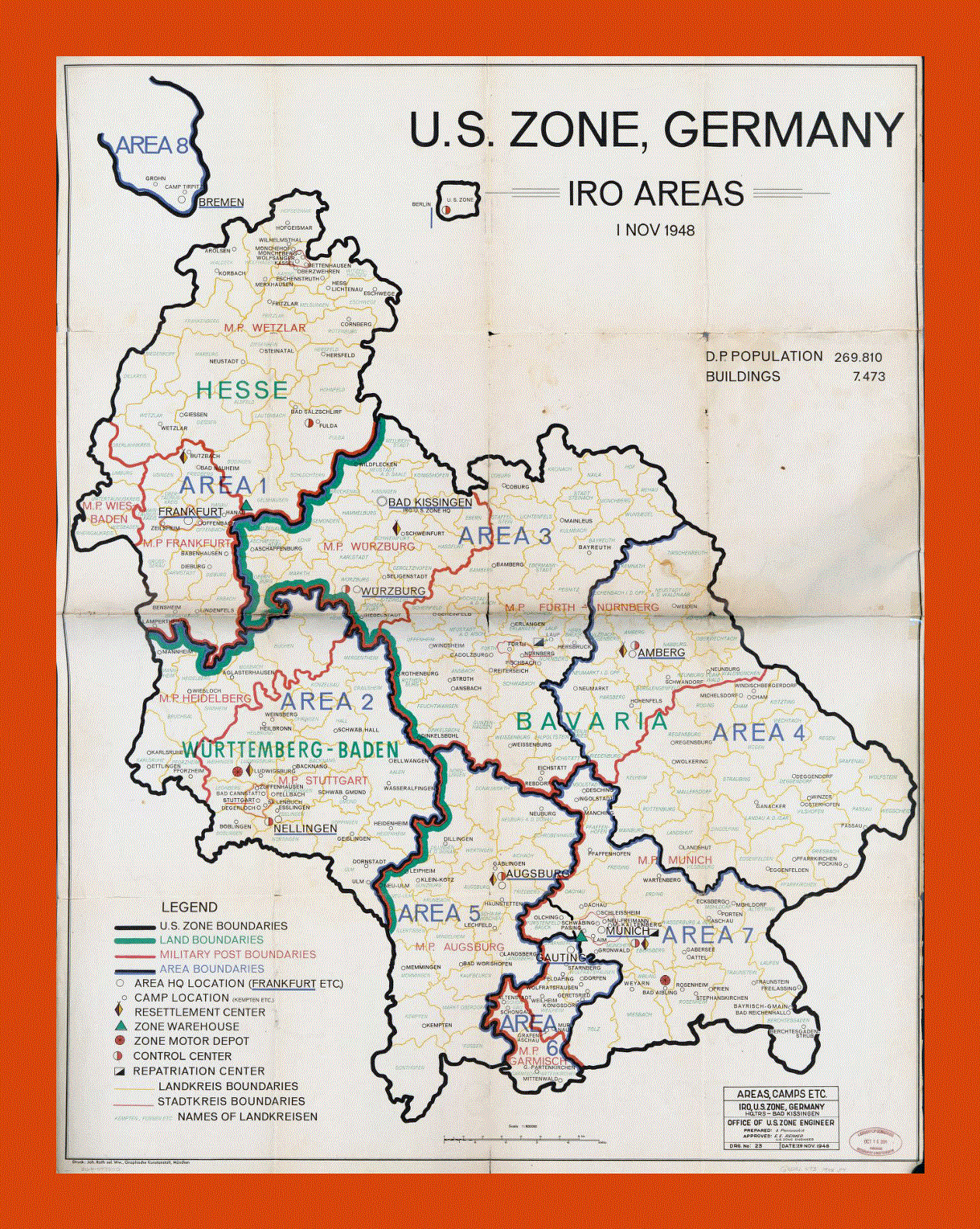 Map of Germany US Zone - 1948