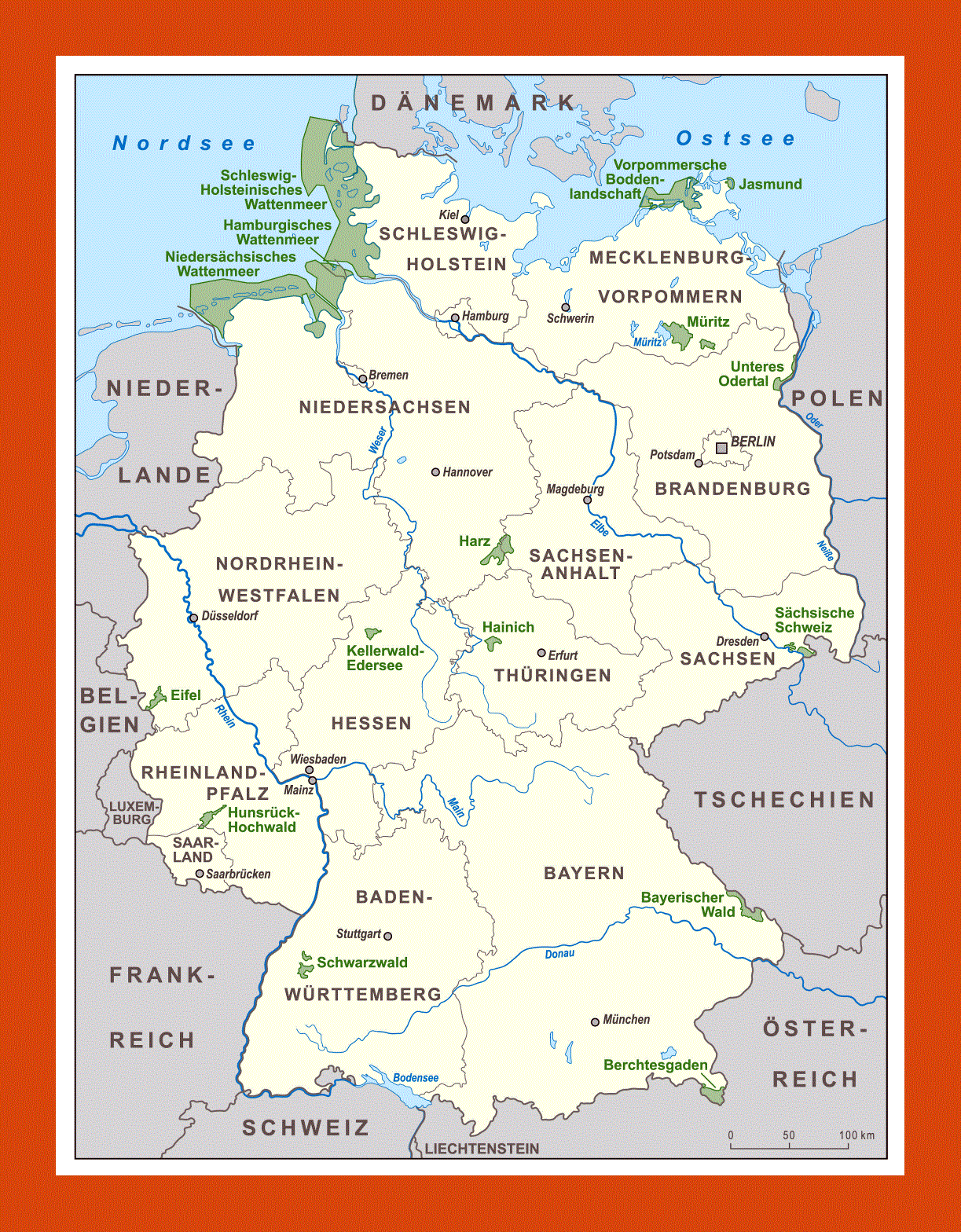 National parks map of Germany